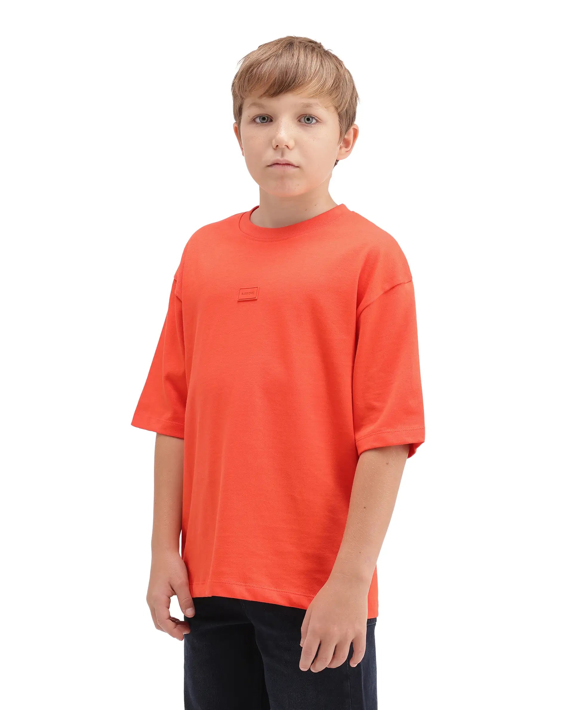 Rare Ones Kids Cato26-K Orange Cotton Fabric Pull-On Closure Oversized Fit T-Shirt