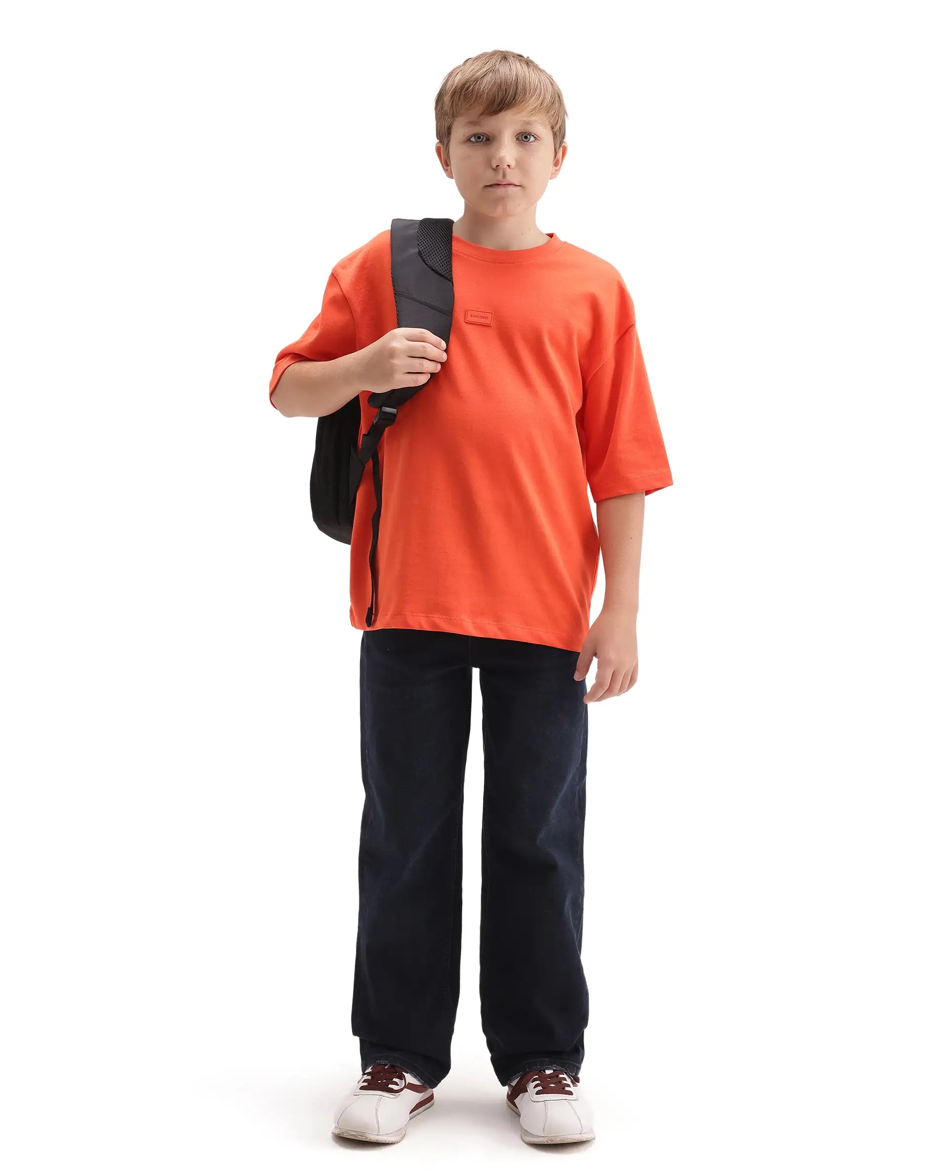 Rare Ones Kids Cato26-K Orange Cotton Fabric Pull-On Closure Oversized Fit T-Shirt