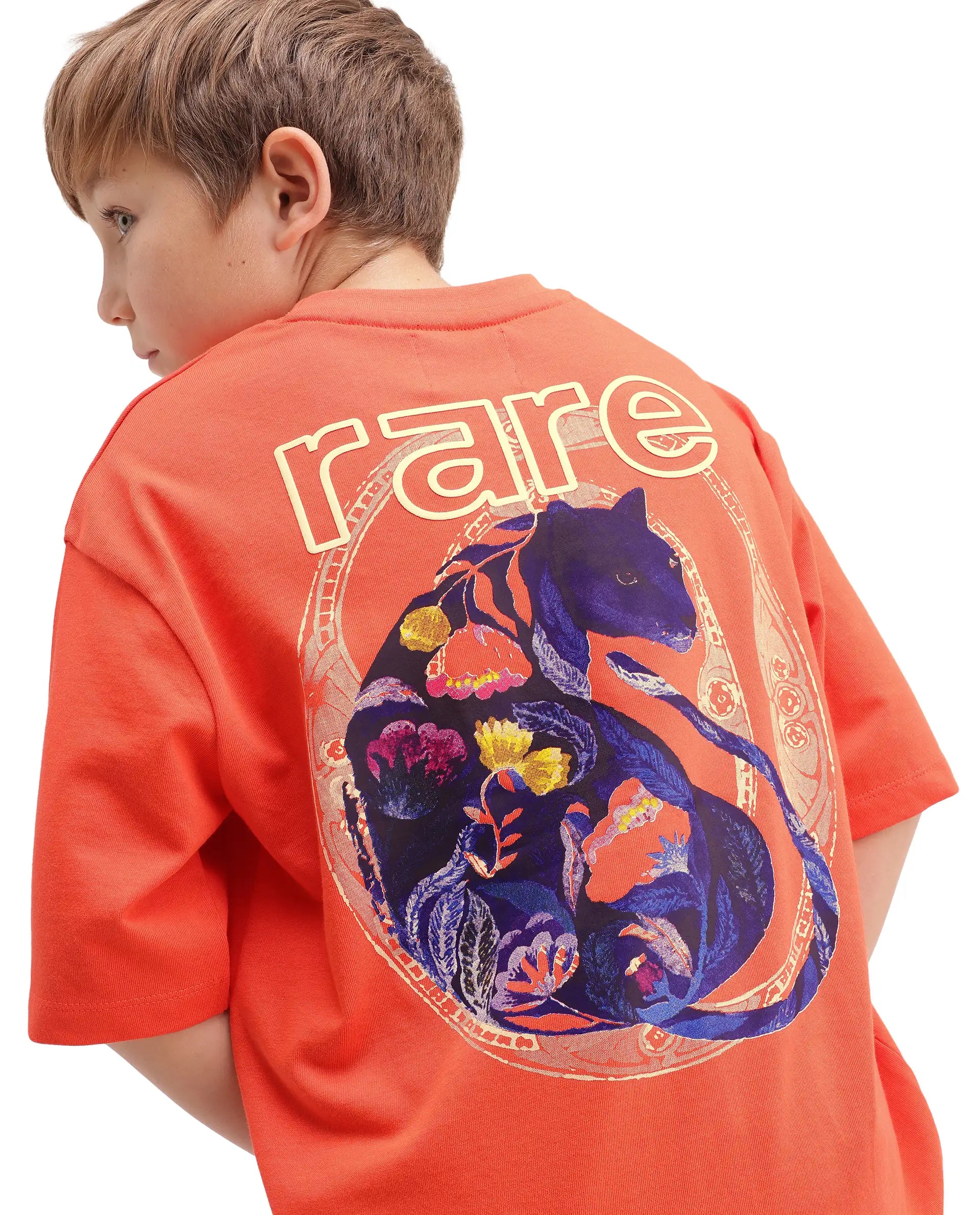 Rare Ones Kids Cato26-K Orange Cotton Fabric Pull-On Closure Oversized Fit T-Shirt