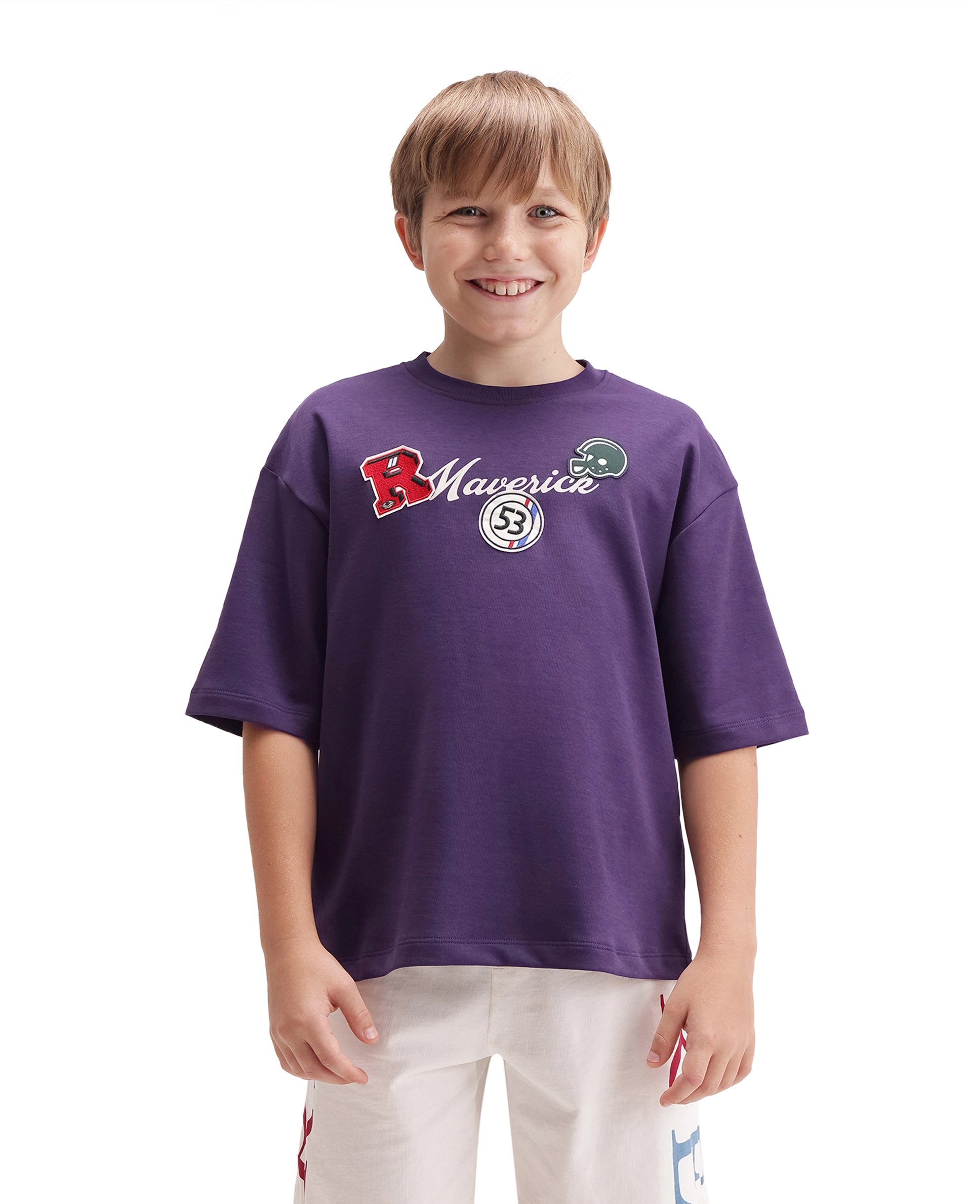 Rare Ones Kids Mave Purple Cotton Blend Fabric Pull-On Closure Oversized Fit T-Shirt