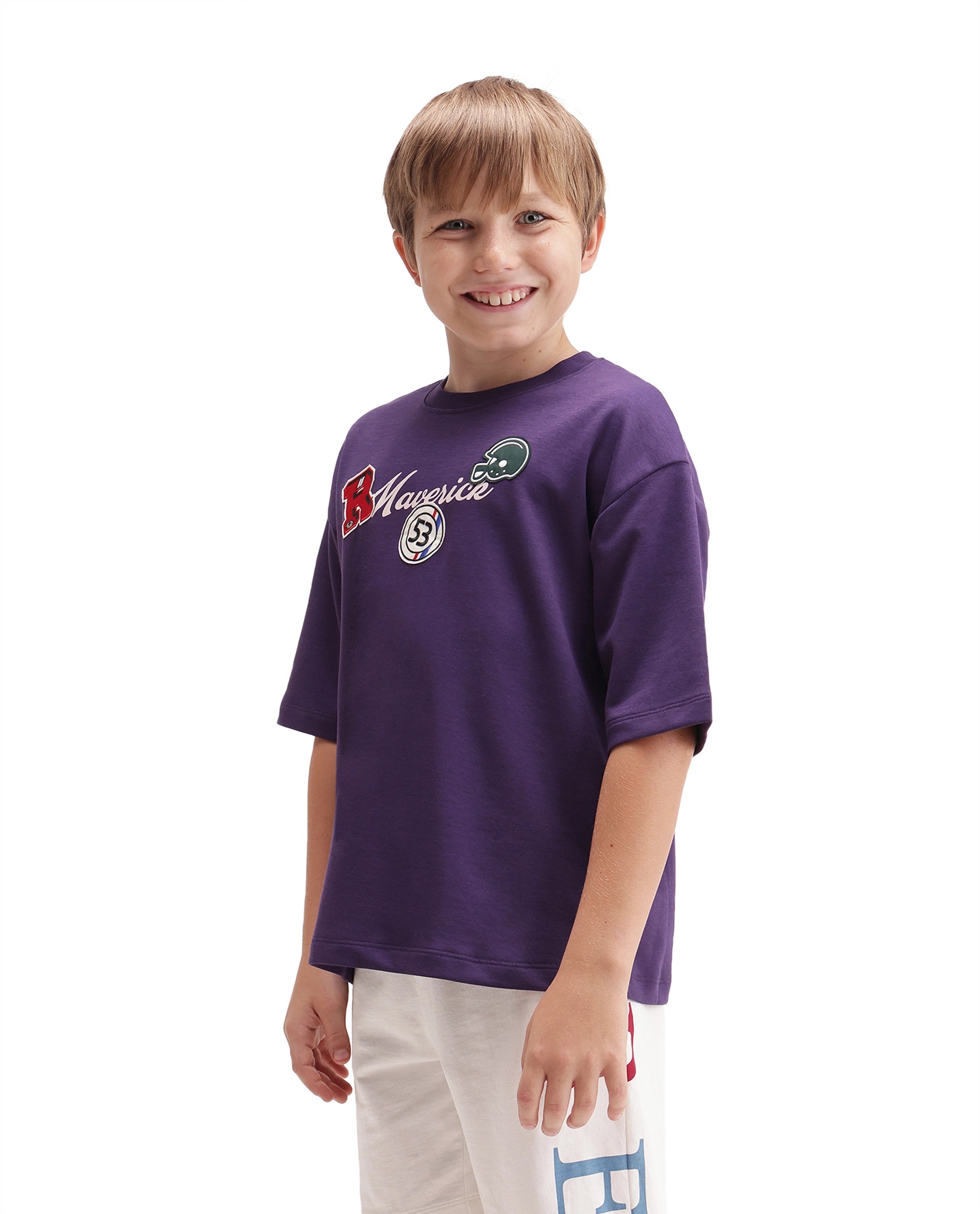 Rare Ones Kids Mave Purple Cotton Blend Fabric Pull-On Closure Oversized Fit T-Shirt