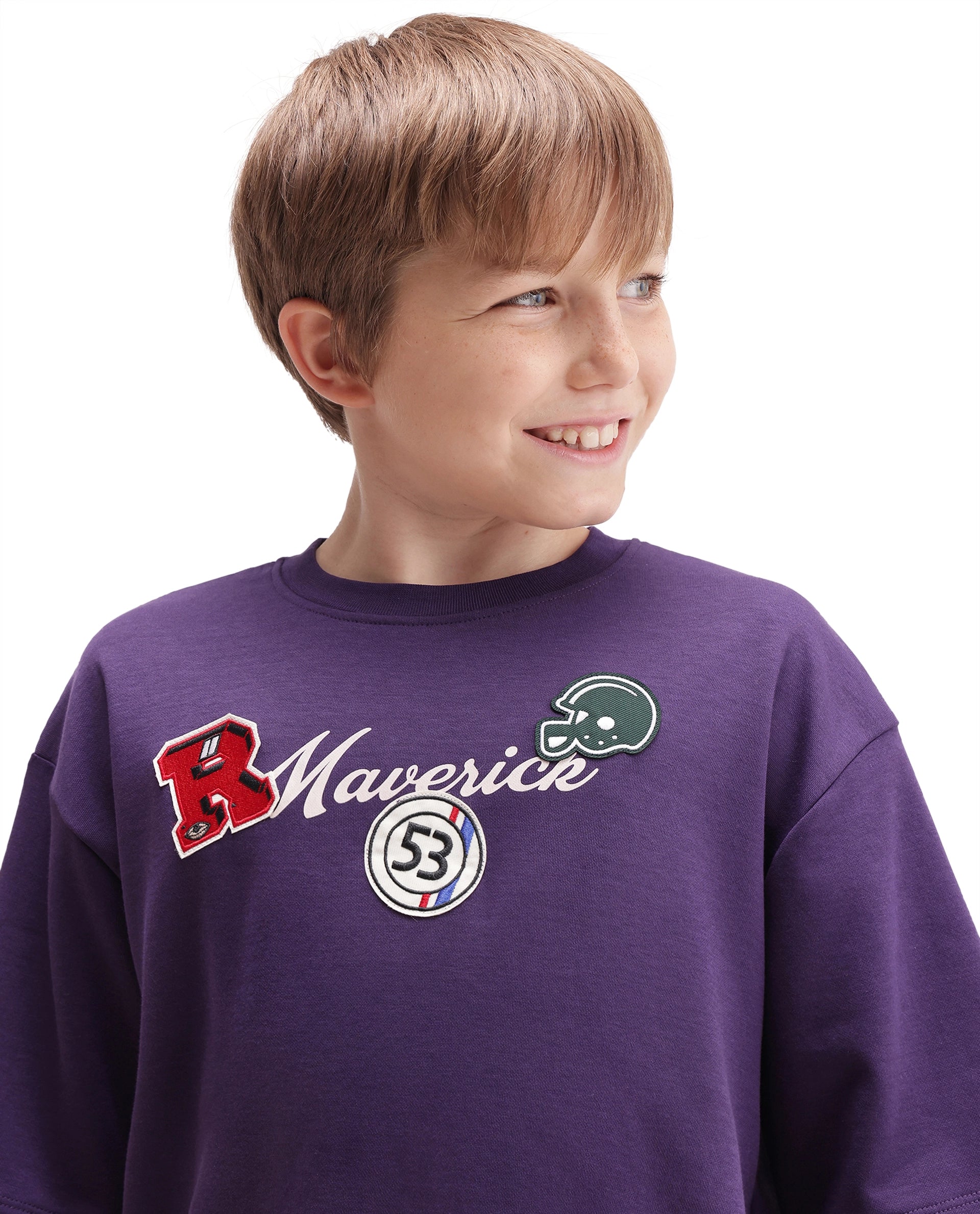 Rare Ones Kids Mave Purple Cotton Blend Fabric Pull-On Closure Oversized Fit T-Shirt