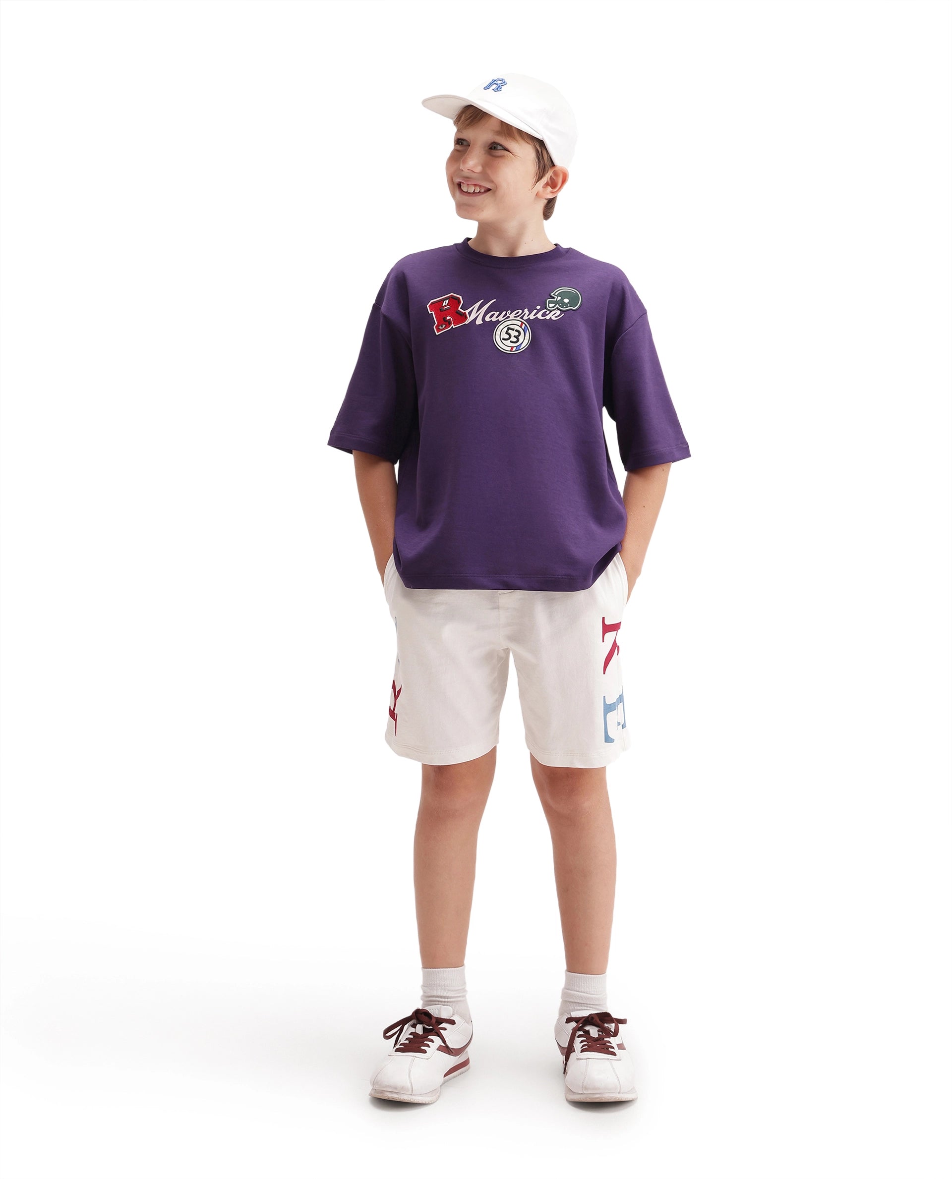 Rare Ones Kids Mave Purple Cotton Blend Fabric Pull-On Closure Oversized Fit T-Shirt