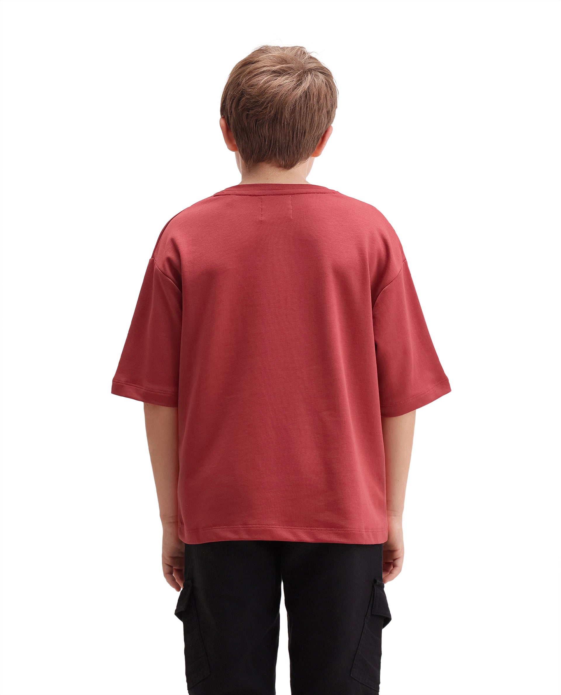 Rare Ones Kids Mave Red Cotton Blend Fabric Pull-On Closure Oversized Fit T-Shirt