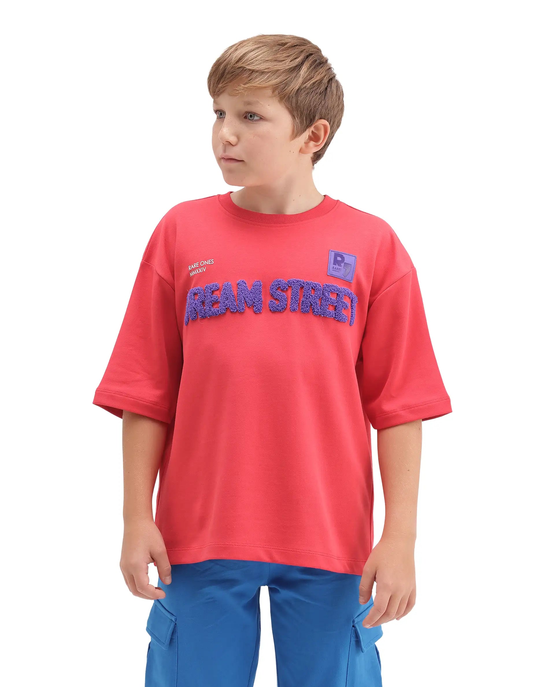 Rare Ones Kids Soin-K Red Cotton Blend Fabric Pull-On Closure Oversized Fit T-Shirt