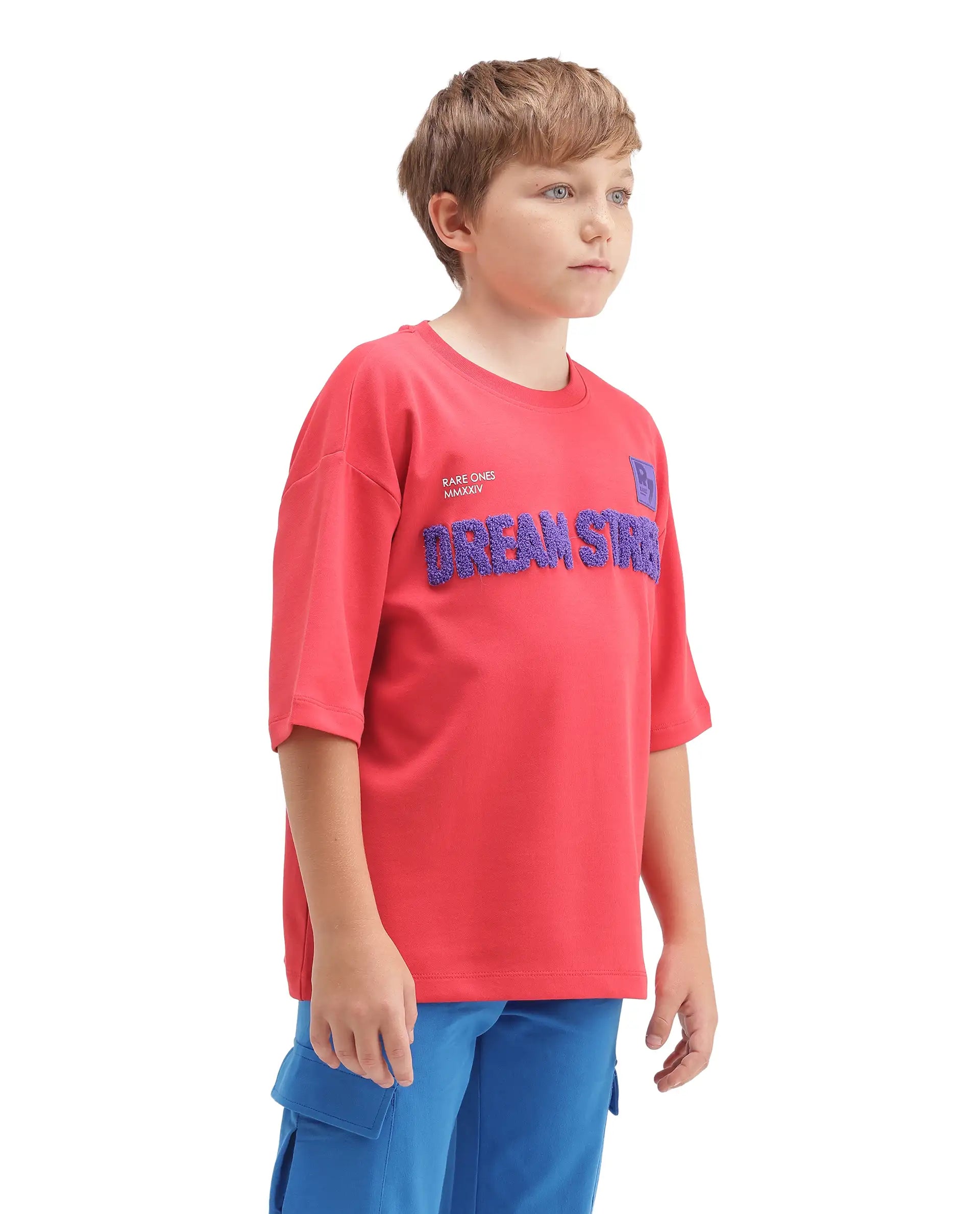 Rare Ones Kids Soin-K Red Cotton Blend Fabric Pull-On Closure Oversized Fit T-Shirt