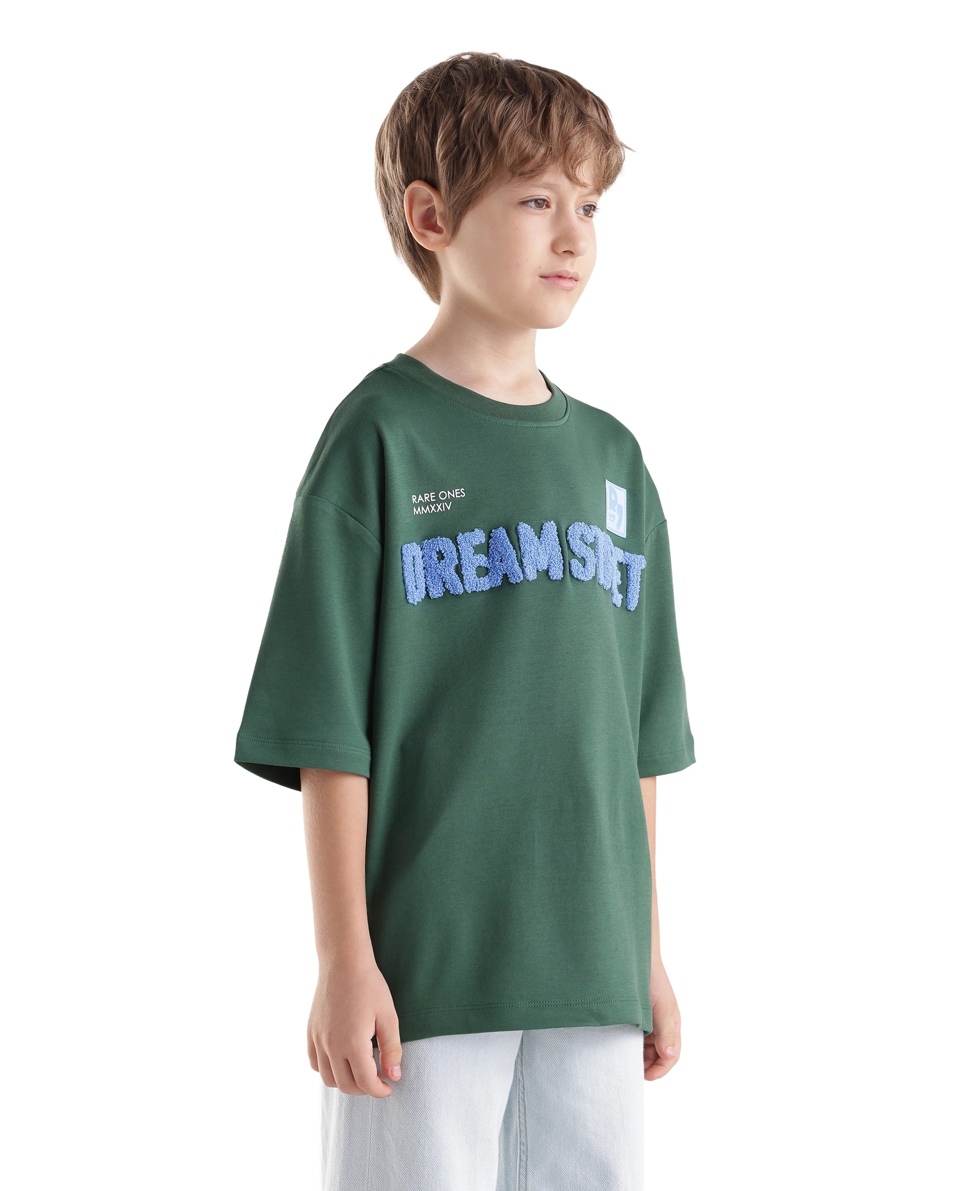 Rare Ones Kids Soin-K Green Cotton Blend Fabric Pull-On Closure Oversized Fit T-Shirt