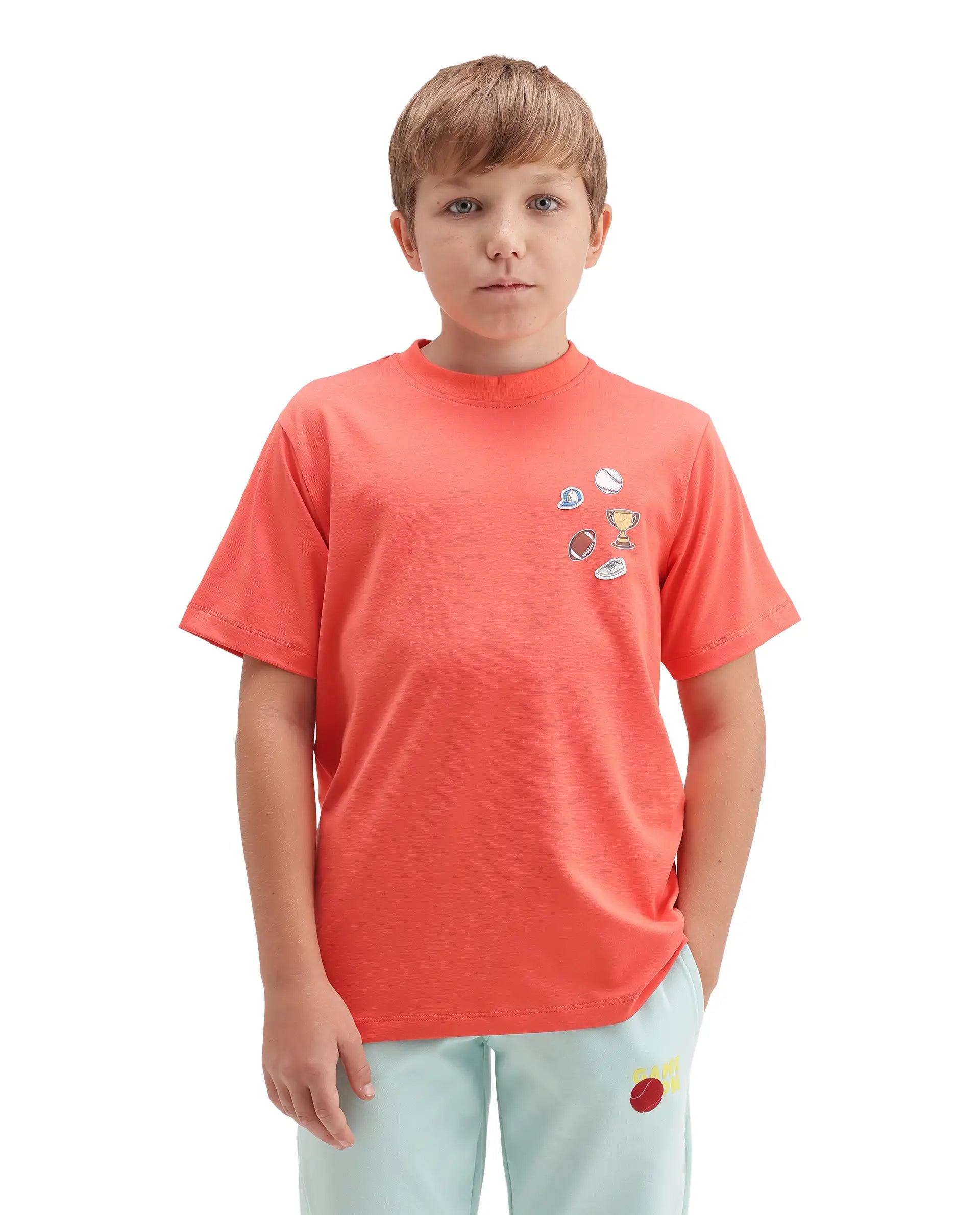 Rare Ones Kids Boun Orange Cotton Blend Fabric Pull-On Closure Regular Fit T-Shirt