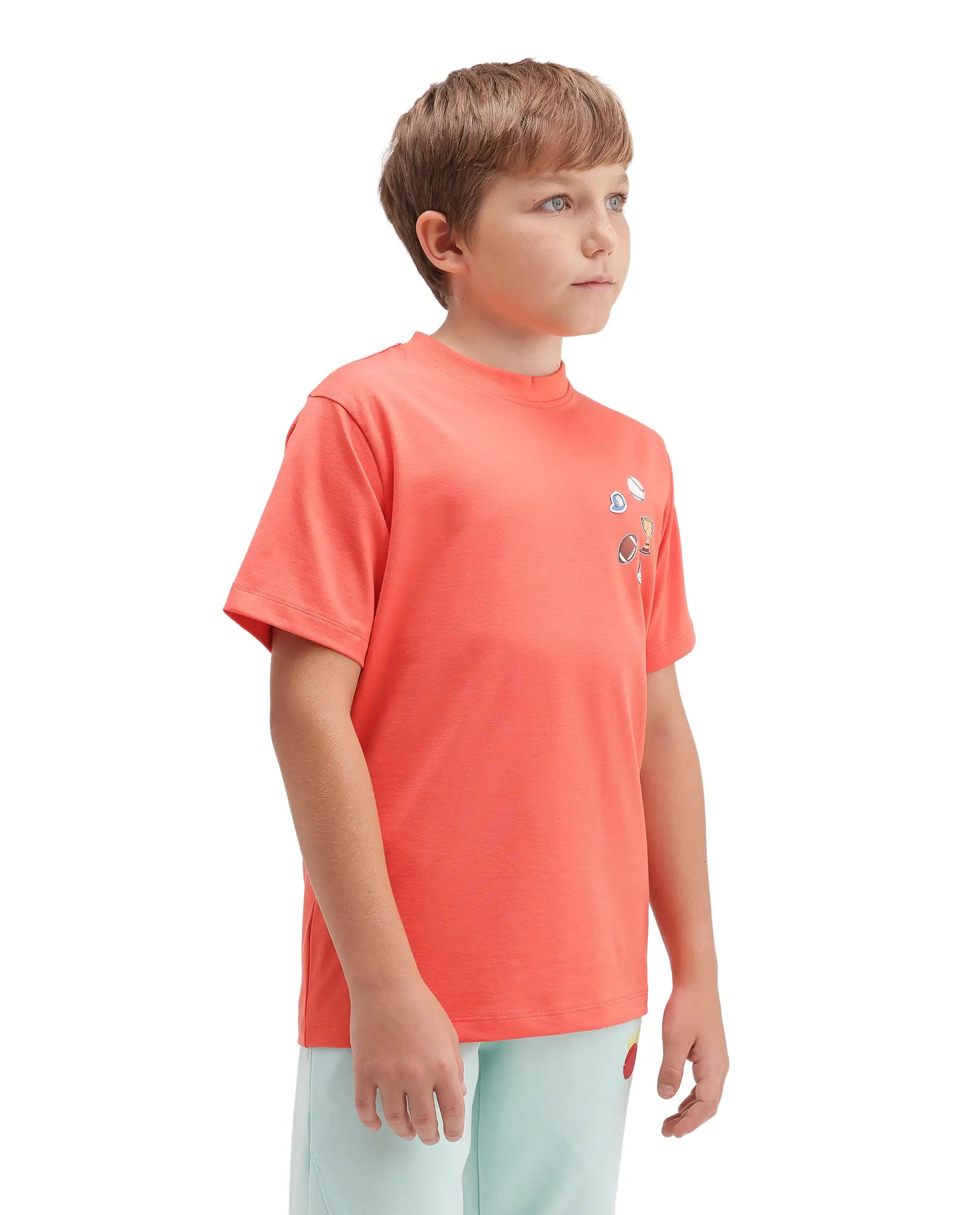 Rare Ones Kids Boun Orange Cotton Blend Fabric Pull-On Closure Regular Fit T-Shirt