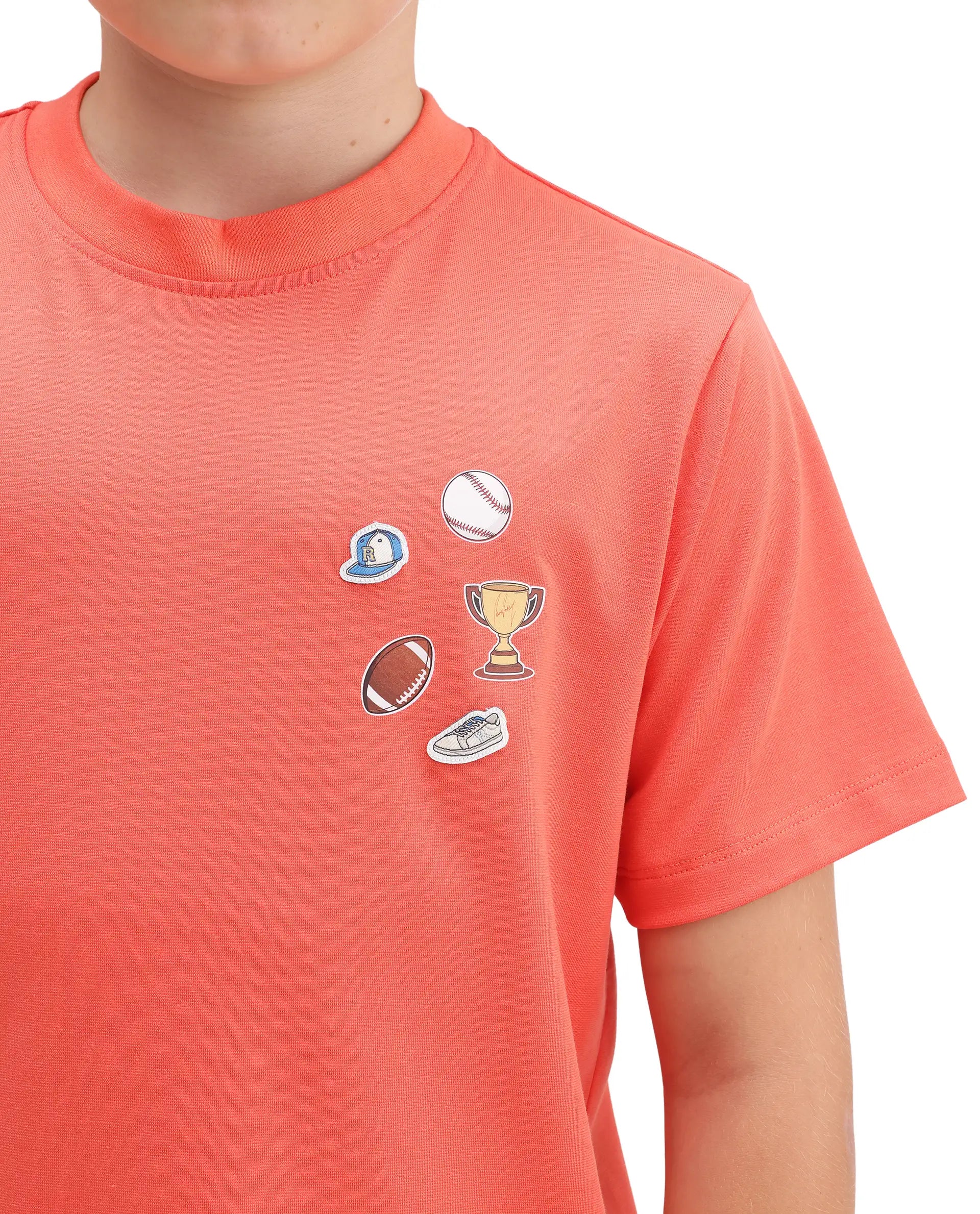 Rare Ones Kids Boun Orange Cotton Blend Fabric Pull-On Closure Regular Fit T-Shirt