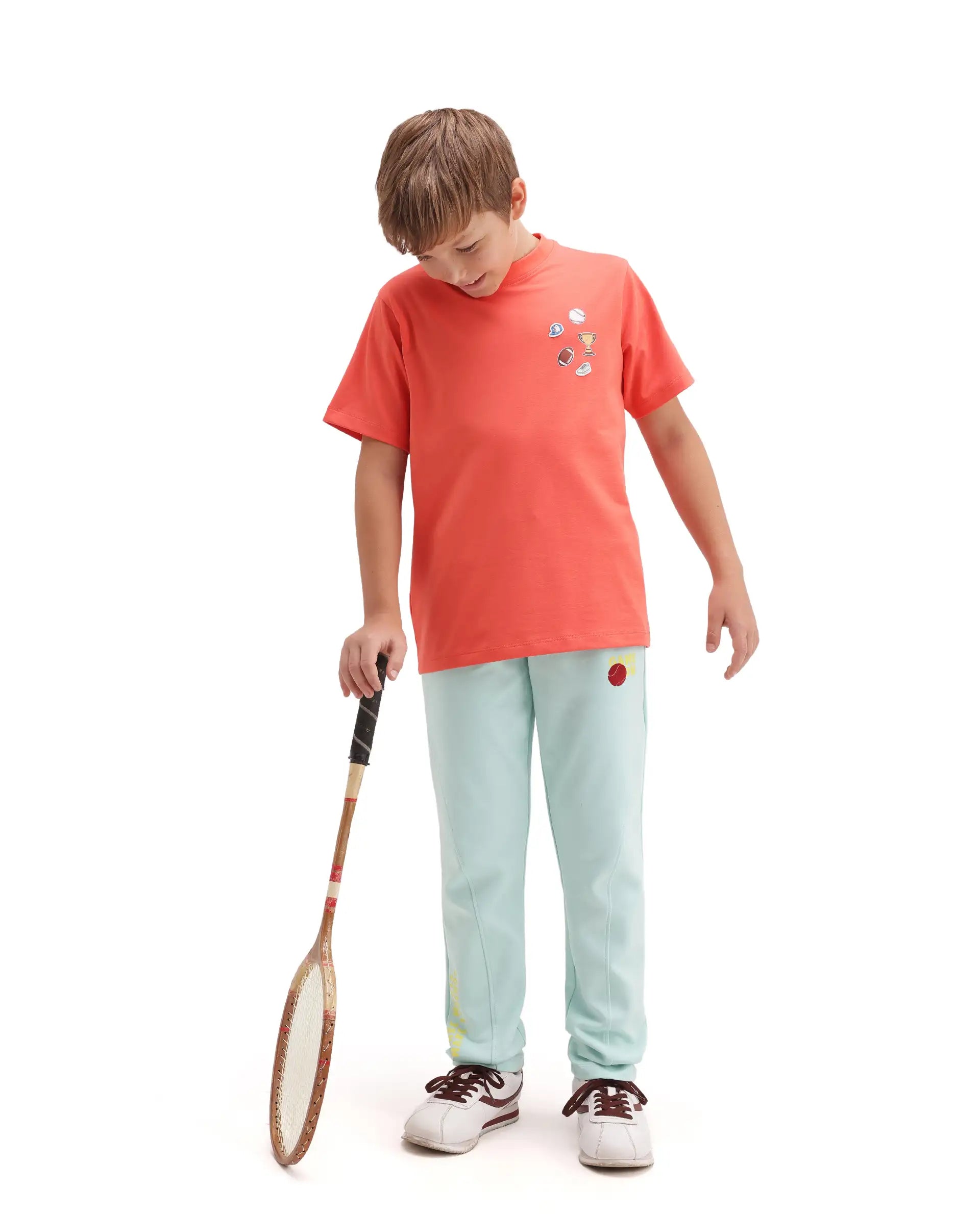 Rare Ones Kids Boun Orange Cotton Blend Fabric Pull-On Closure Regular Fit T-Shirt