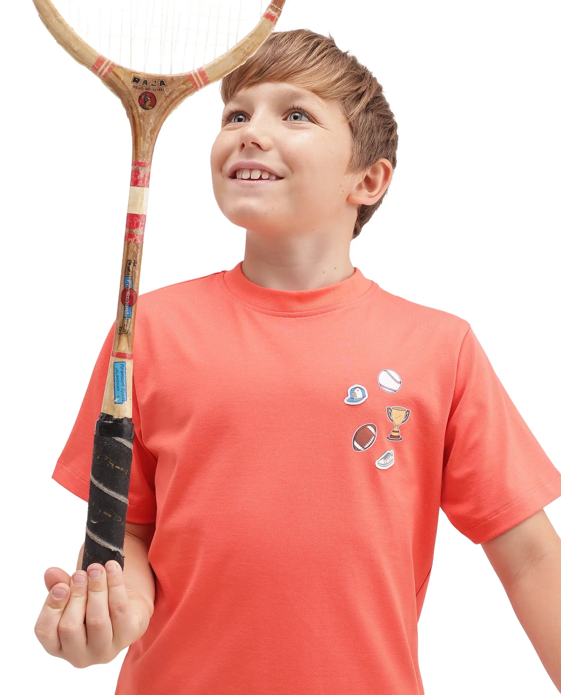 Rare Ones Kids Boun Orange Cotton Blend Fabric Pull-On Closure Regular Fit T-Shirt