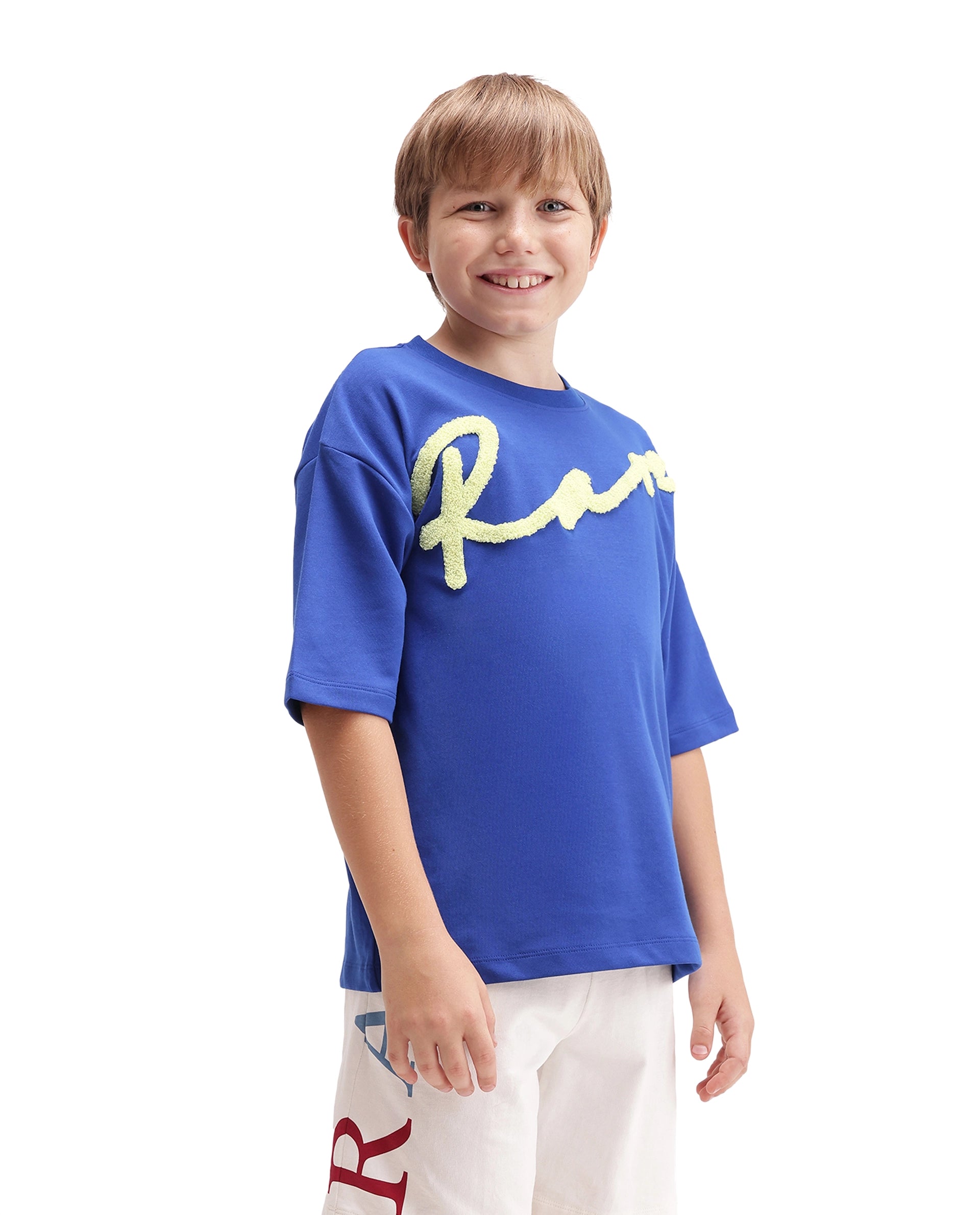 Rare Ones Kids Lero Blue Cotton Blend Fabric Pull-On Closure Oversized Fit T-Shirt