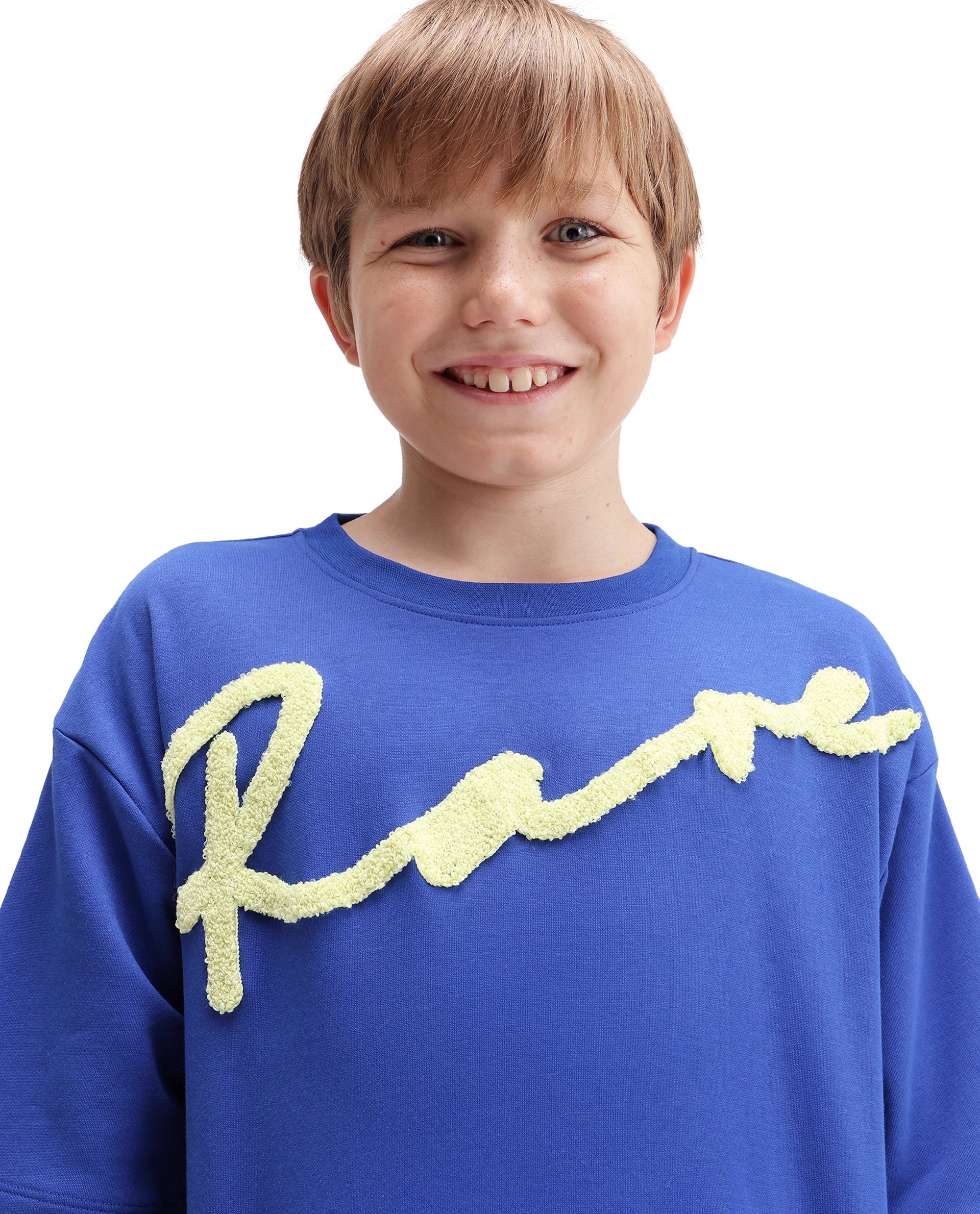 Rare Ones Kids Lero Blue Cotton Blend Fabric Pull-On Closure Oversized Fit T-Shirt