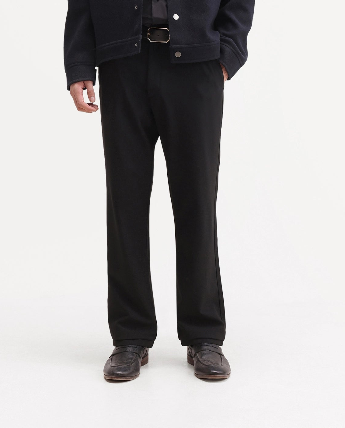 Rare Rabbit Men's Travel-W-Aw26 Black Polyester Blend Button And Zip Regular Plain Trouser