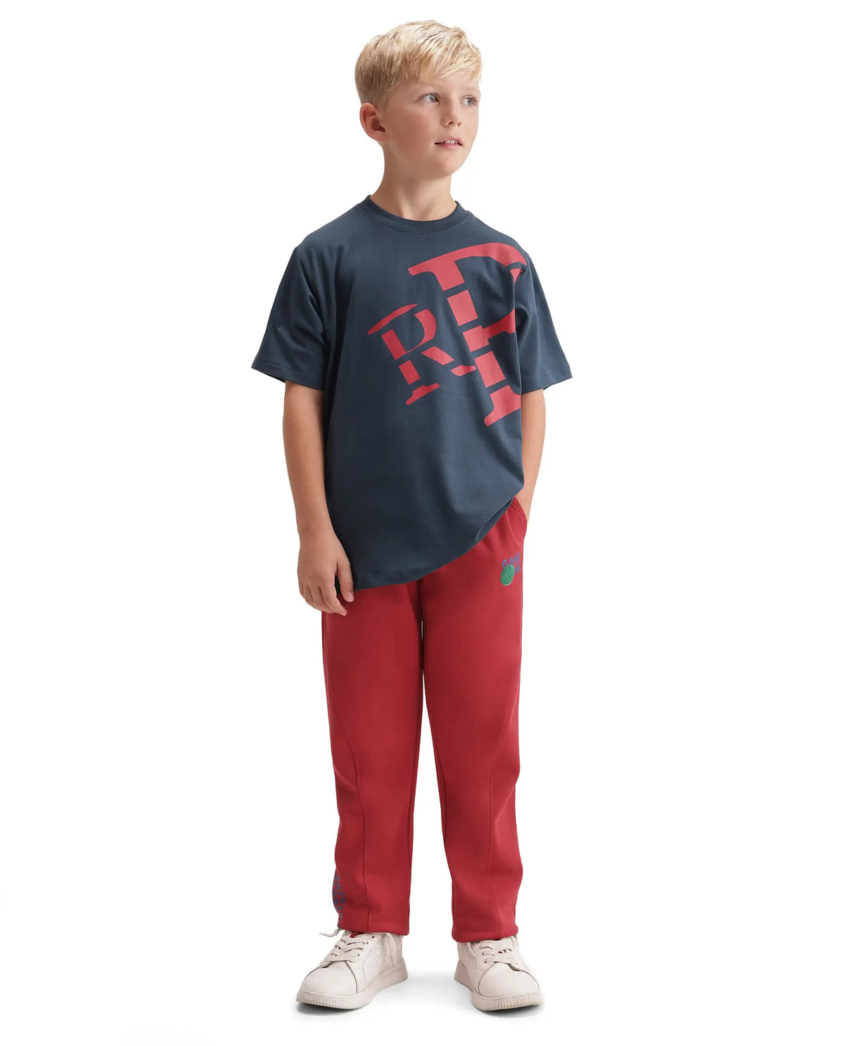 Rare Ones Kids Ronda Red Cotton Blend Fabric Drawstring Closure Carrot Plain Track Pant