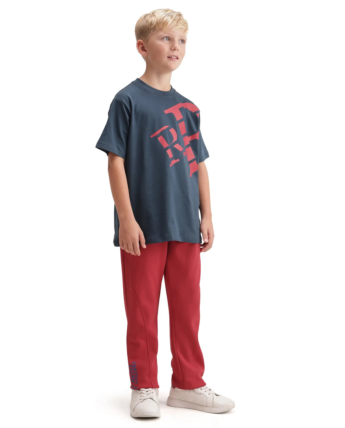 Rare Ones Kids Ronda Red Cotton Blend Fabric Drawstring Closure Carrot Plain Track Pant