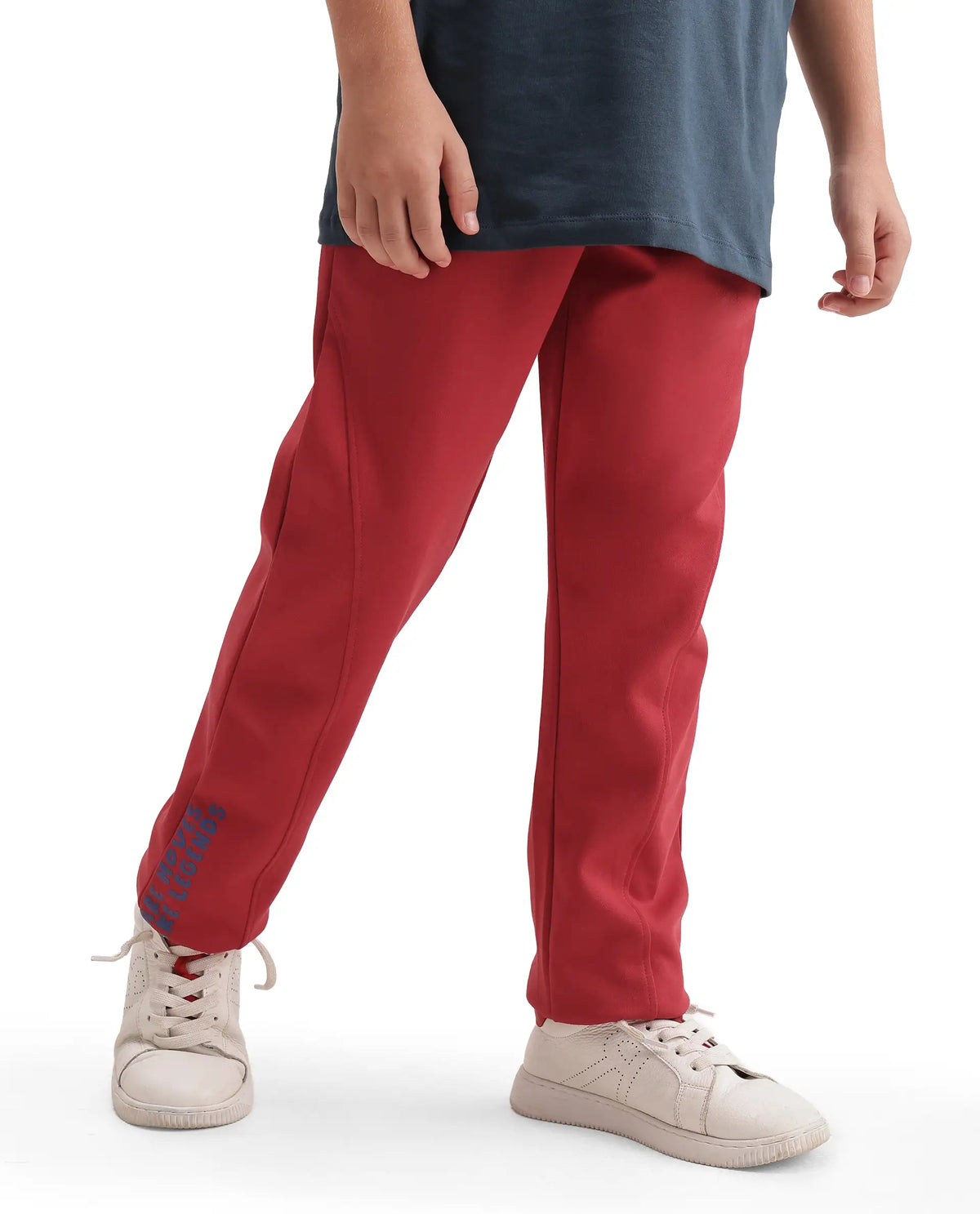 Rare Ones Kids Ronda Red Cotton Blend Fabric Drawstring Closure Carrot Plain Track Pant