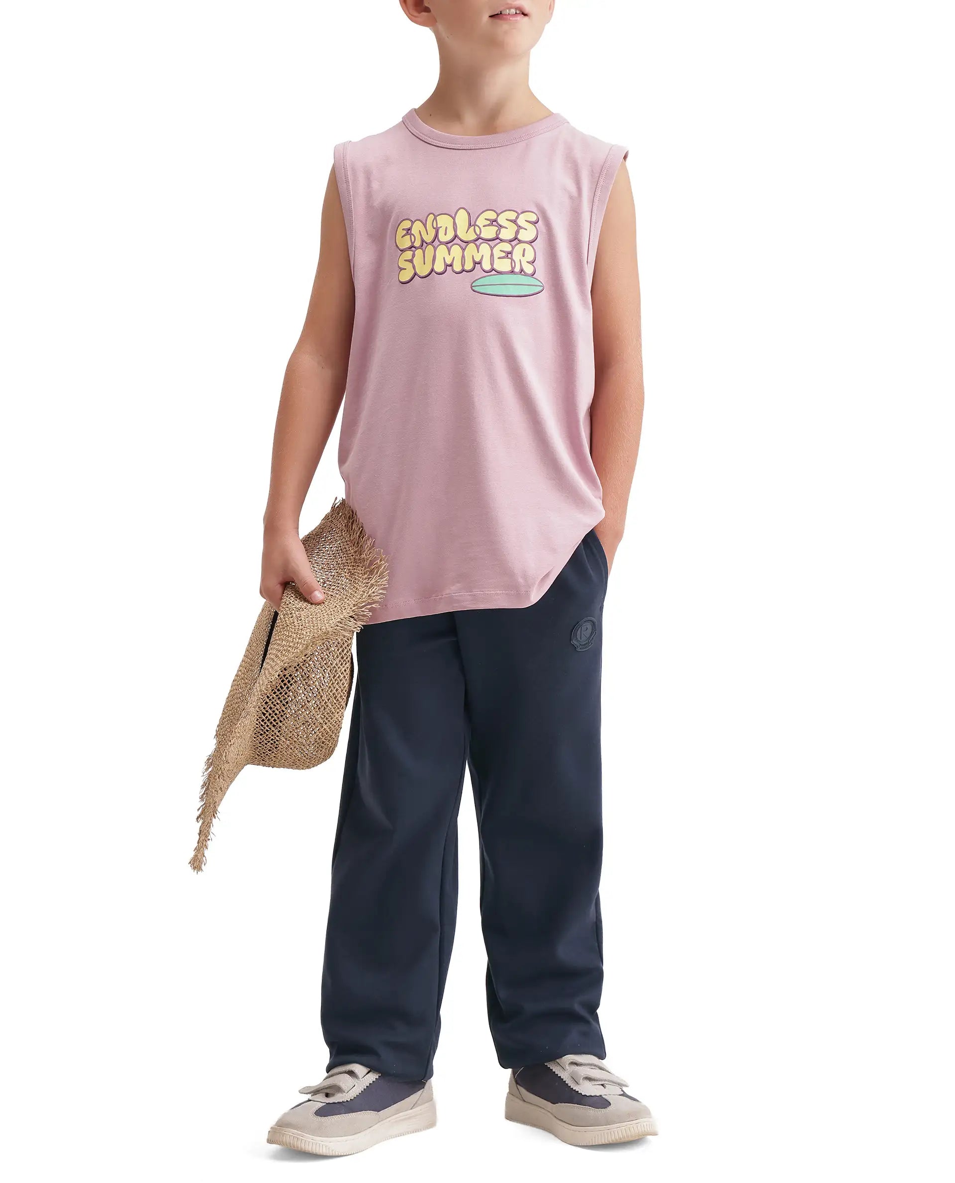Rare Ones Kids Jose Navy Cotton Blend Fabric Drawstring Closure Regular Plain Track Pant