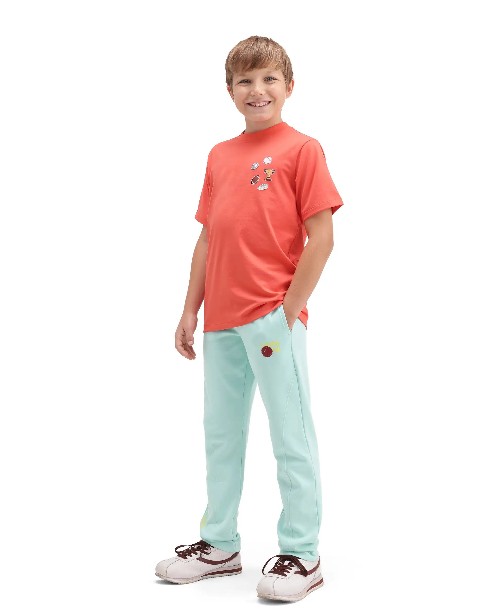 Rare Ones Kids Ronda Turq Cotton Blend Fabric Drawstring Closure Carrot Plain Track Pant