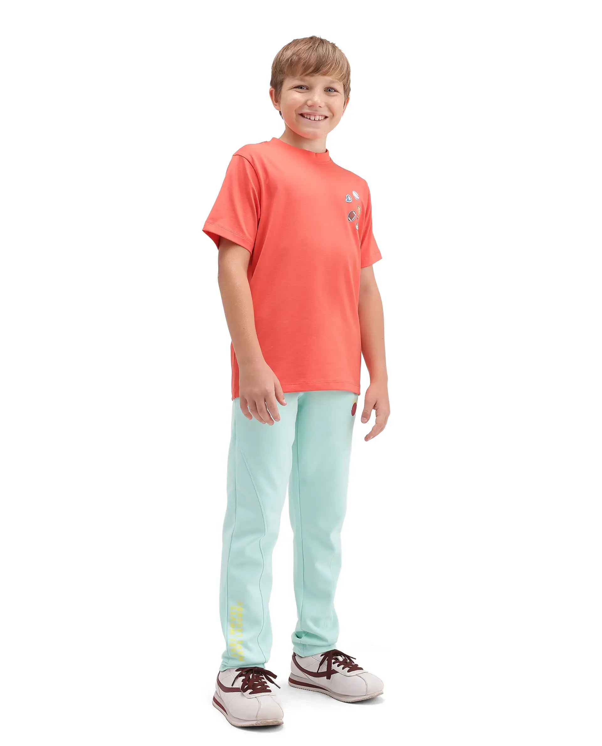 Rare Ones Kids Ronda Turq Cotton Blend Fabric Drawstring Closure Carrot Plain Track Pant