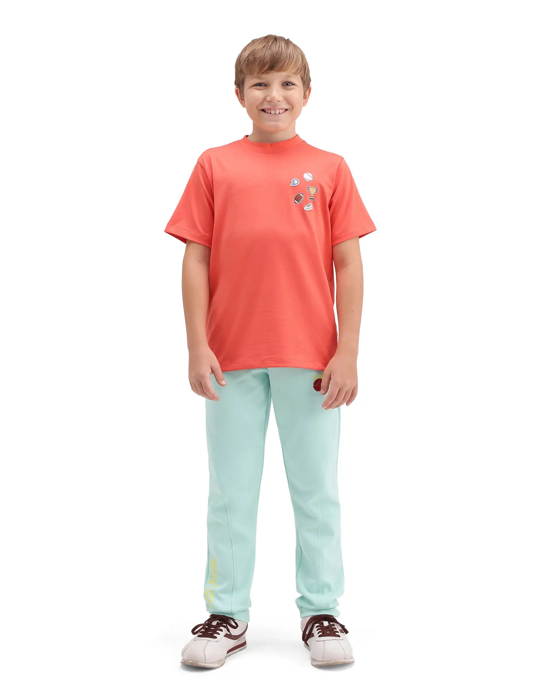 Rare Ones Kids Ronda Turq Cotton Blend Fabric Drawstring Closure Carrot Plain Track Pant