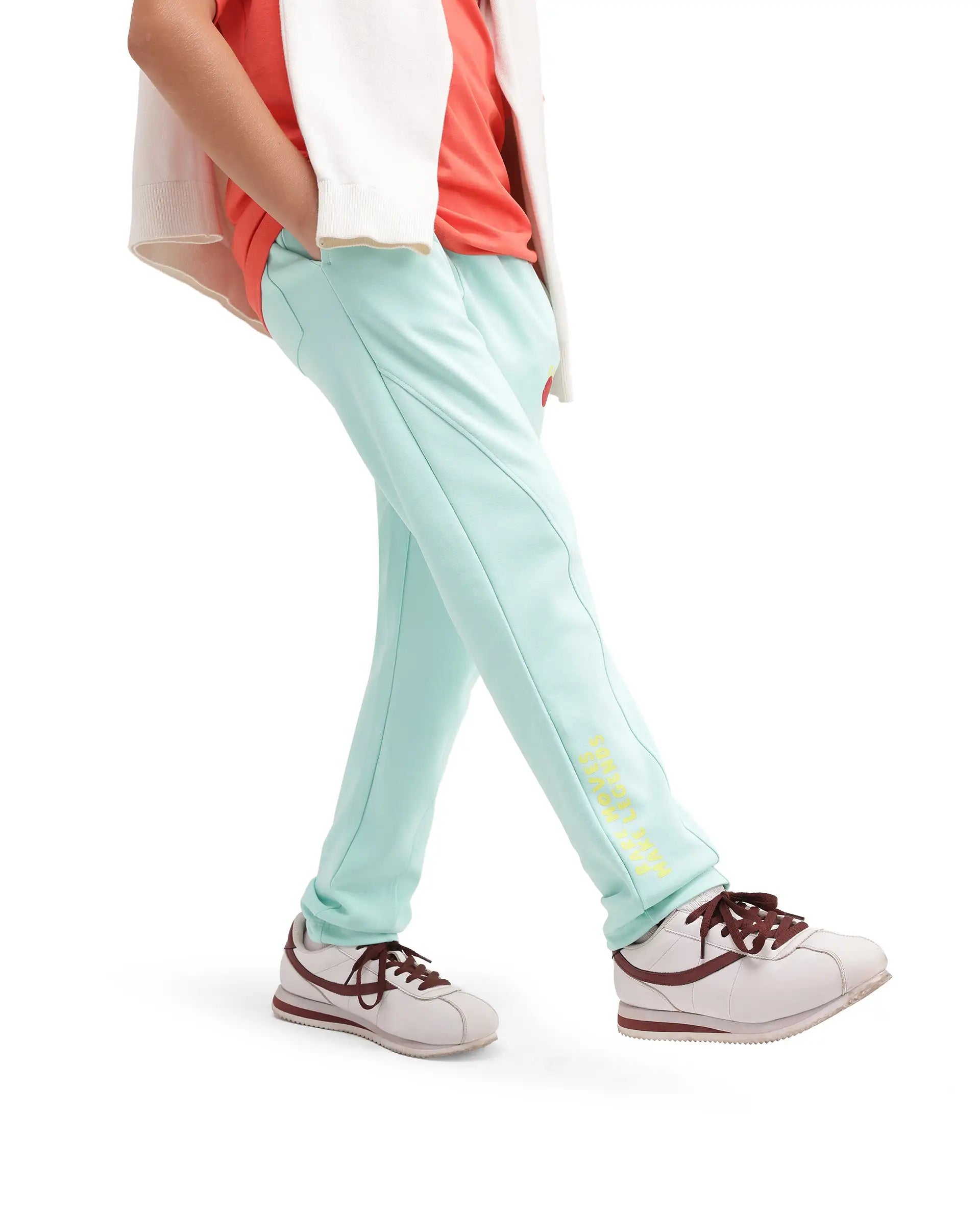 Rare Ones Kids Ronda Turq Cotton Blend Fabric Drawstring Closure Carrot Plain Track Pant