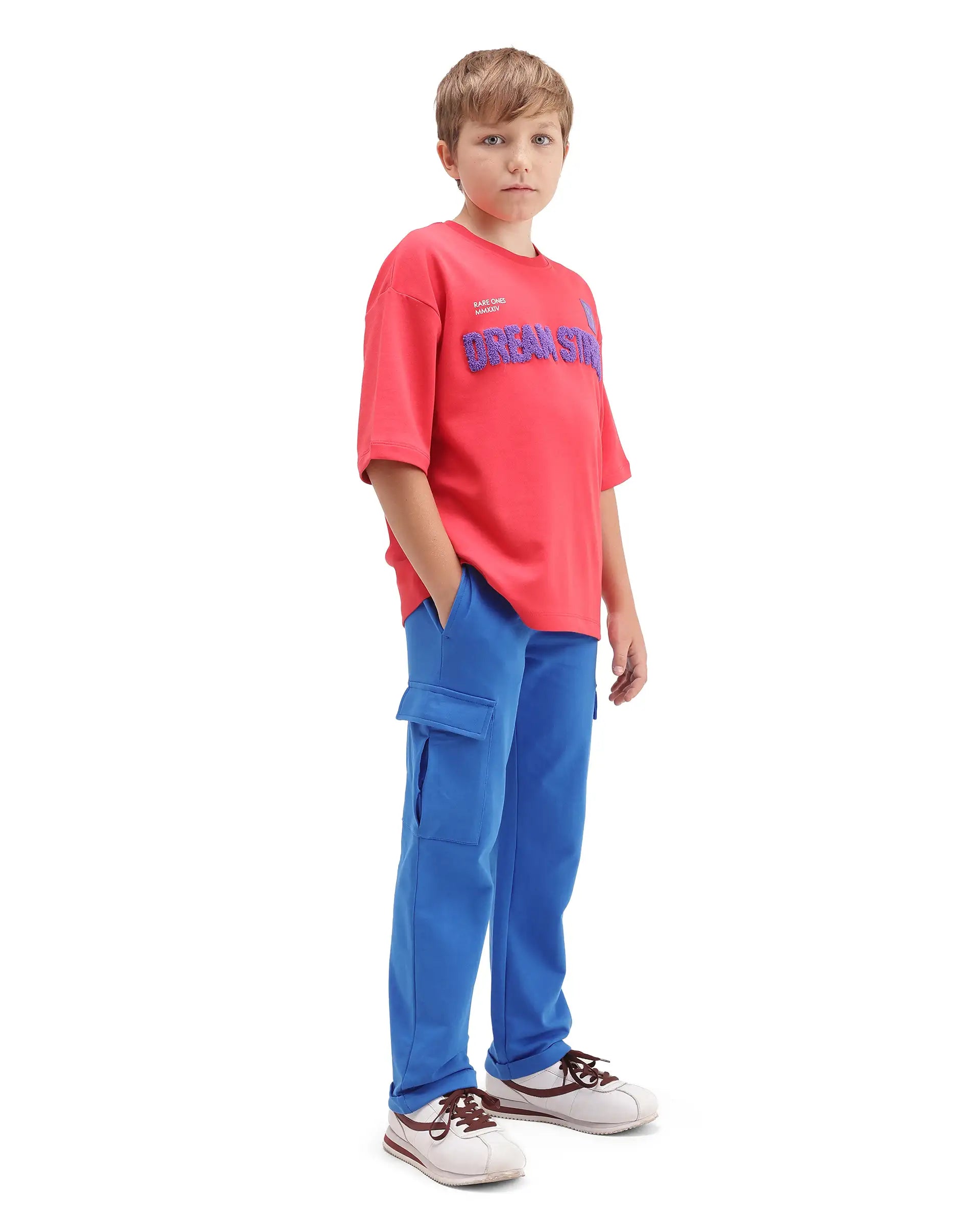 Rare Ones Kids Brody Blue Cotton Fabric Drawstring Closure Regular Plain Track Pant