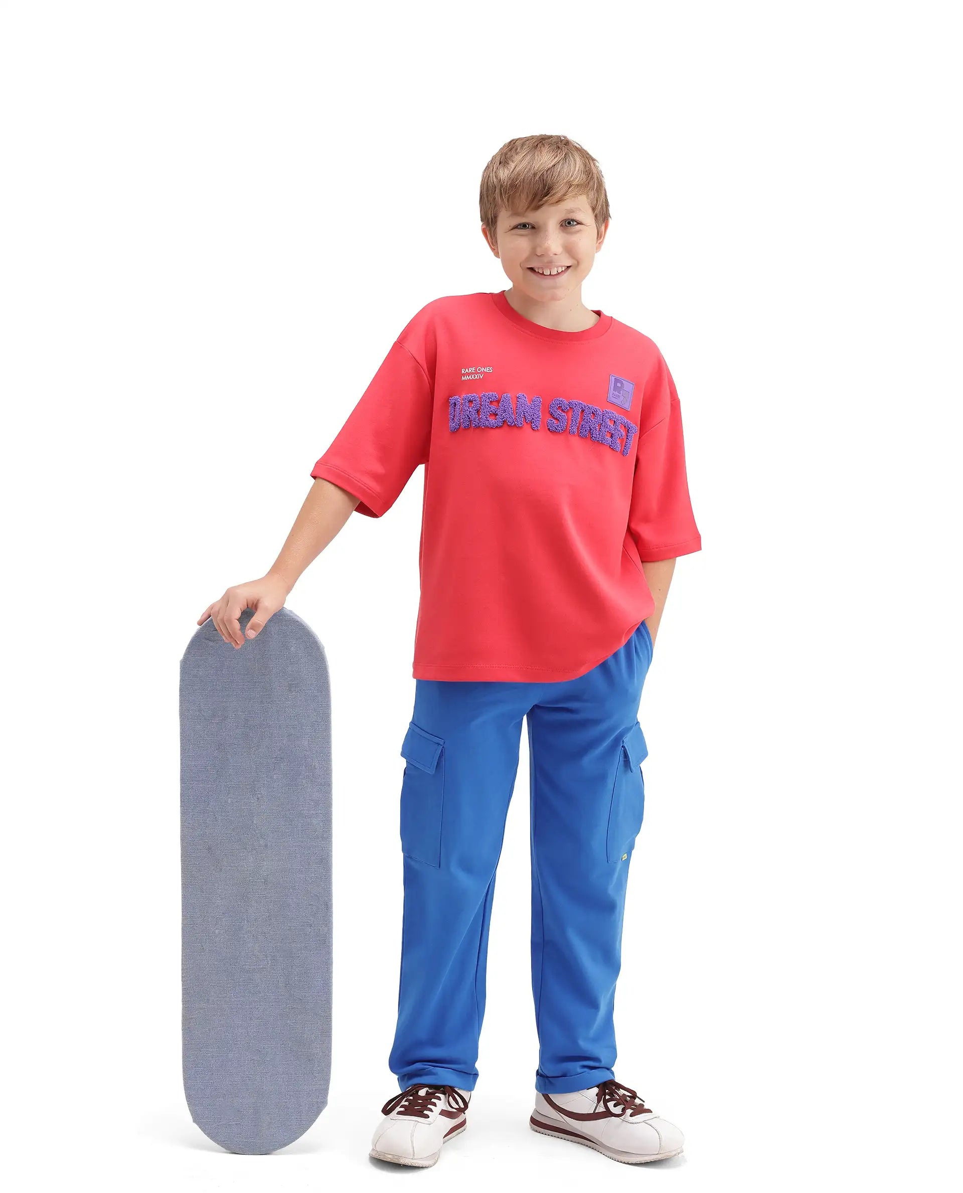 Rare Ones Kids Brody Blue Cotton Fabric Drawstring Closure Regular Plain Track Pant