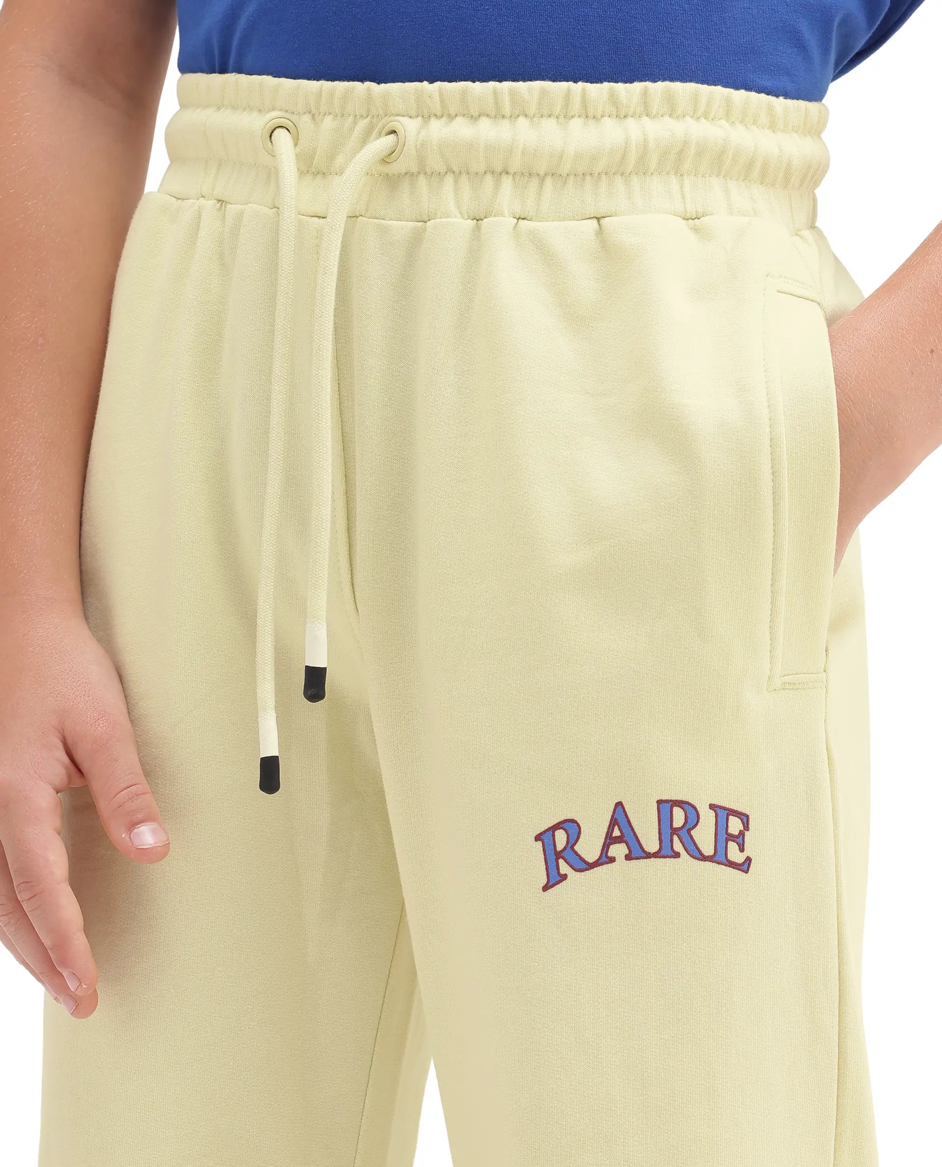 Rare Ones Kids Edgar Light Yellow Cotton Fabric Drawstring Closure Regular Plain Track Pant