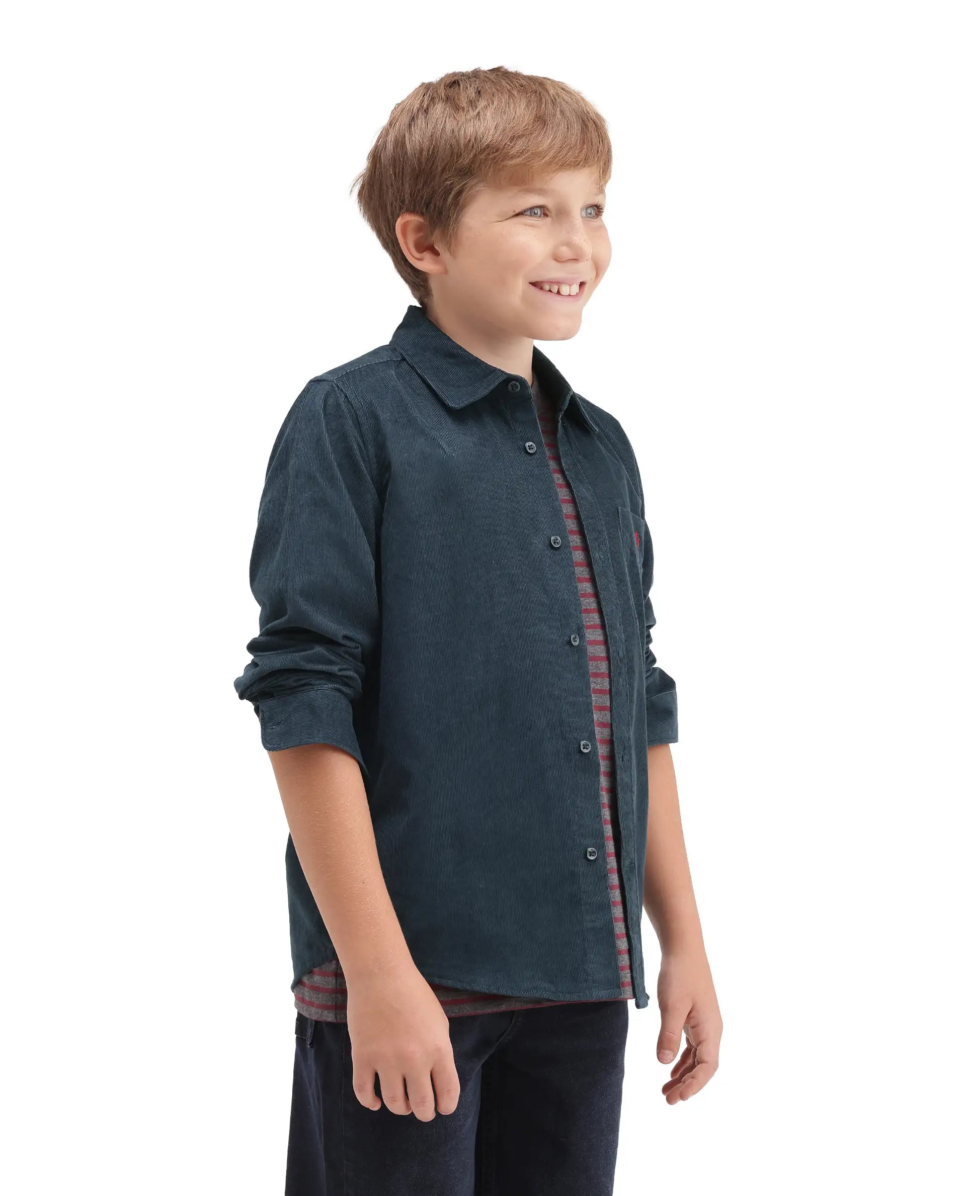 Rare Ones Kids Ceon Teal Cotton Fabric Button Closure Regular Plain Shirt