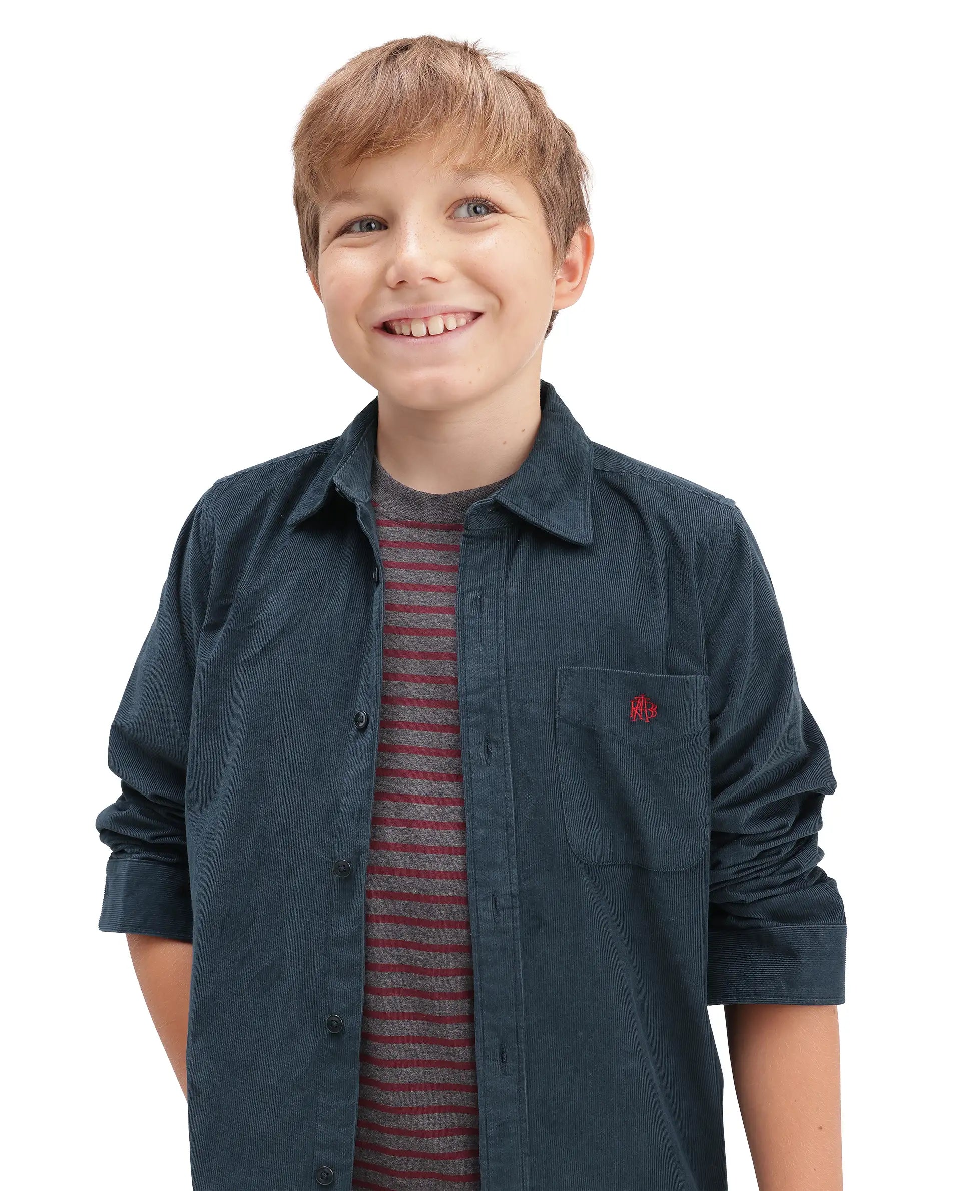 Rare Ones Kids Ceon Teal Cotton Fabric Button Closure Regular Plain Shirt