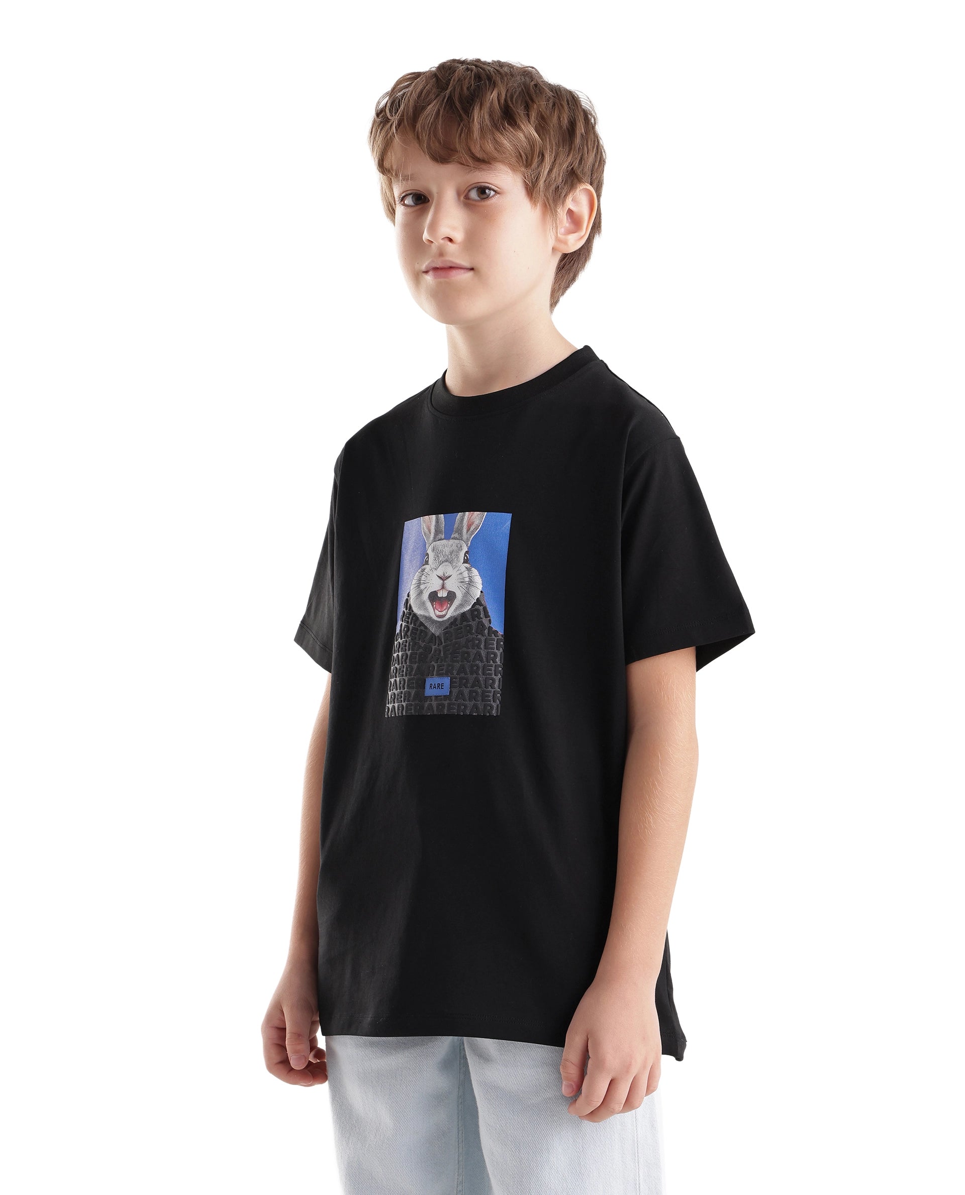 Rare Ones Kids Bunt Black Cotton Blend Fabric Pull-On Closure Regular Fit Graphic Print T-Shirt