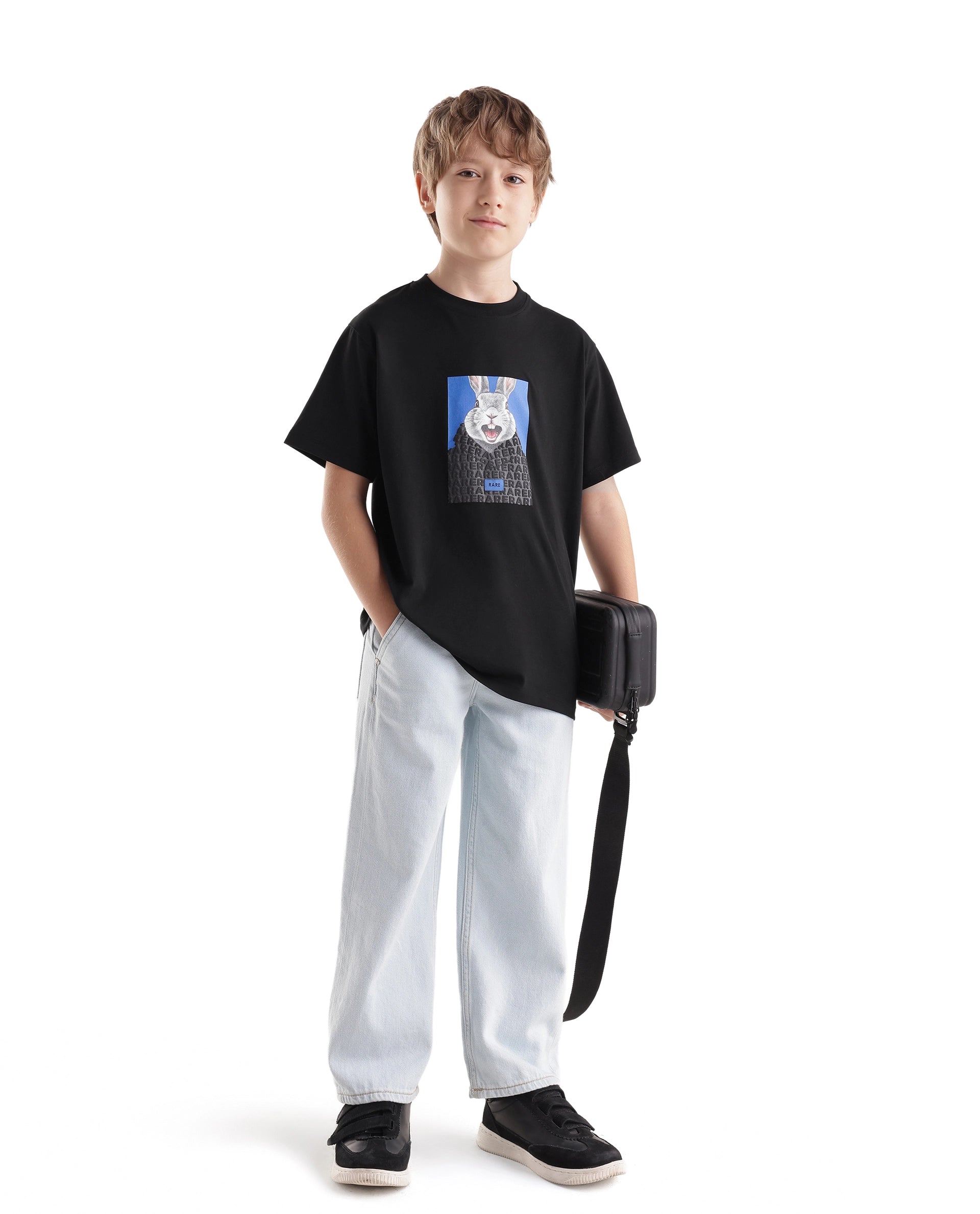 Rare Ones Kids Bunt Black Cotton Blend Fabric Pull-On Closure Regular Fit Graphic Print T-Shirt