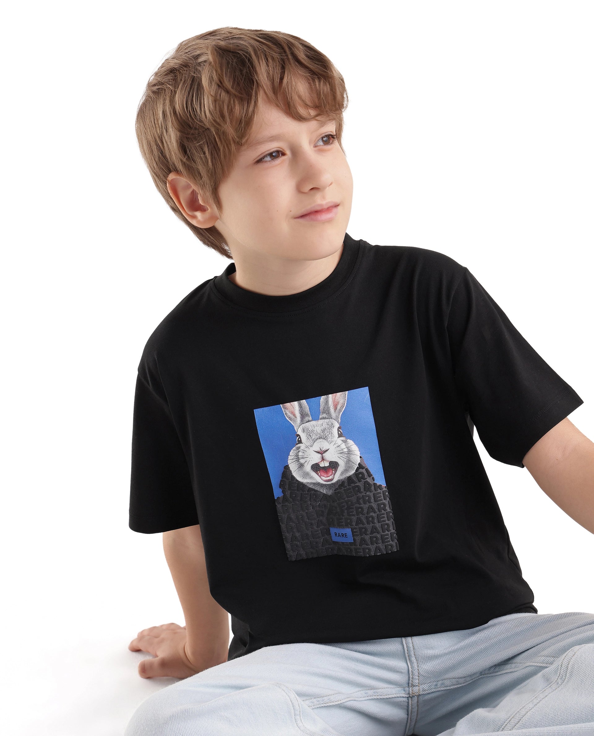 Rare Ones Kids Bunt Black Cotton Blend Fabric Pull-On Closure Regular Fit Graphic Print T-Shirt