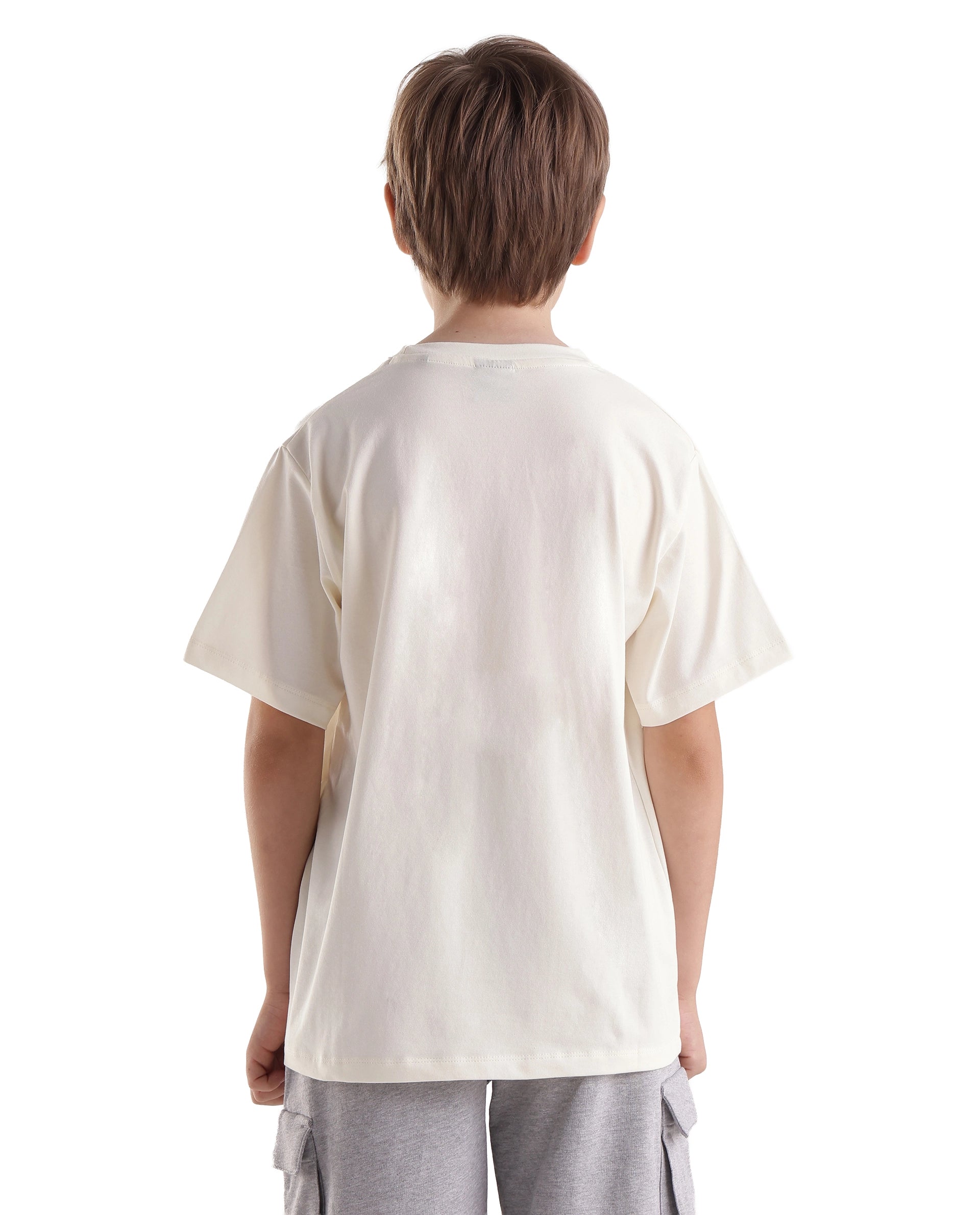 Rare Ones Kids Bunt Off White Cotton Blend Fabric Pull-On Closure Regular Fit Graphic Print T-Shirt