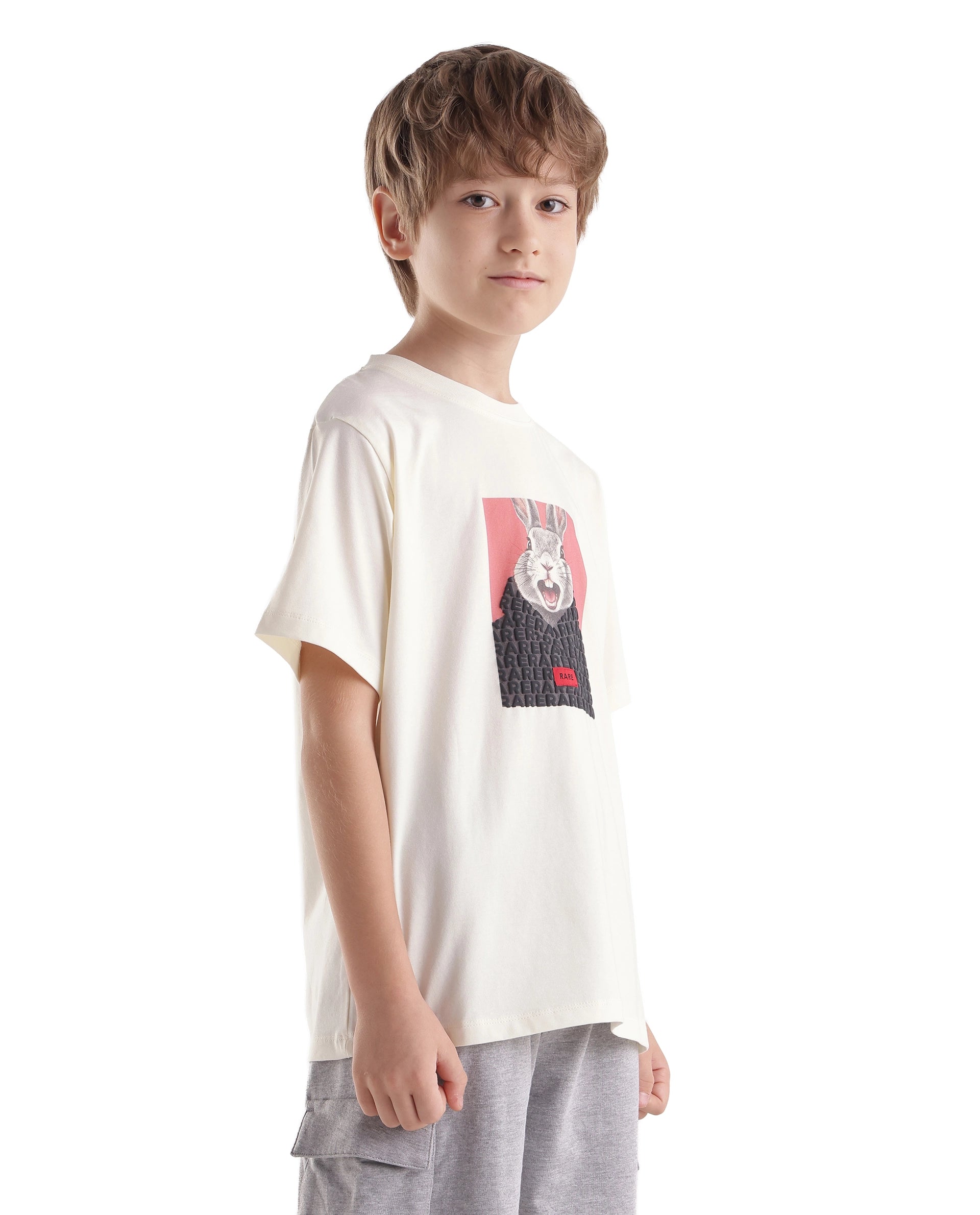 Rare Ones Kids Bunt Off White Cotton Blend Fabric Pull-On Closure Regular Fit Graphic Print T-Shirt