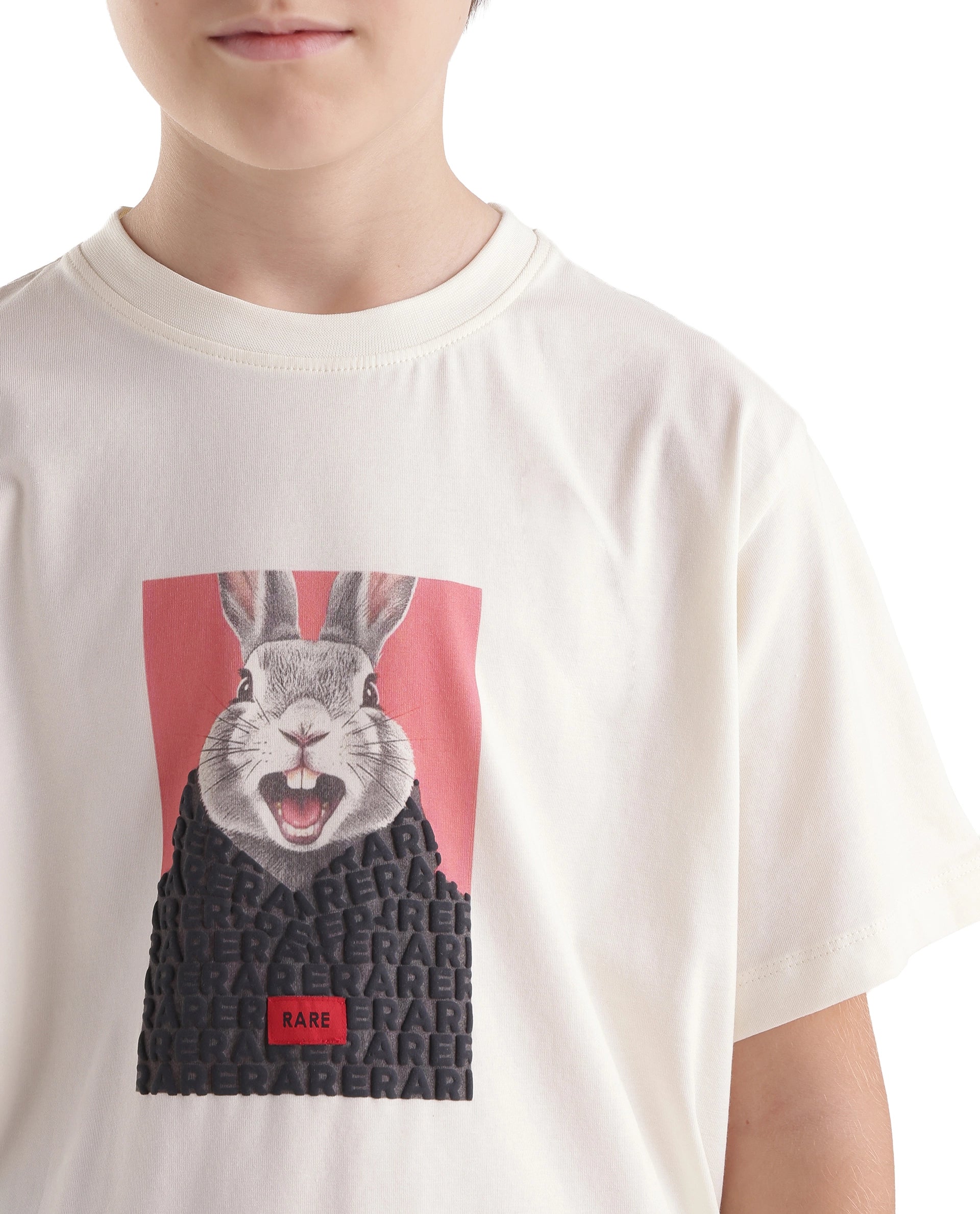 Rare Ones Kids Bunt Off White Cotton Blend Fabric Pull-On Closure Regular Fit Graphic Print T-Shirt