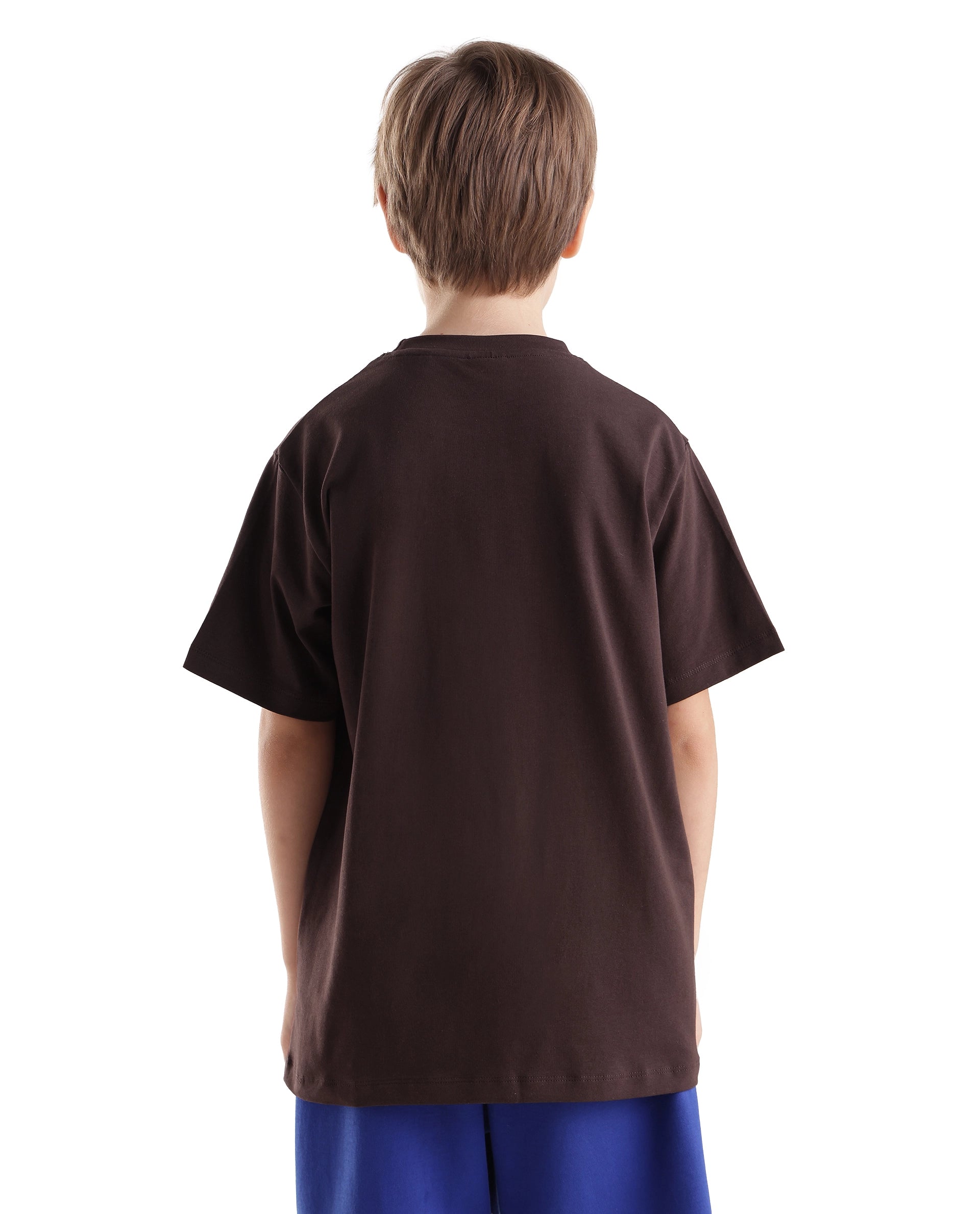 Rare Ones Kids Tega Dark Brown Cotton Blend Fabric Pull-On Closure Regular Fit Graphic Print T-Shirt