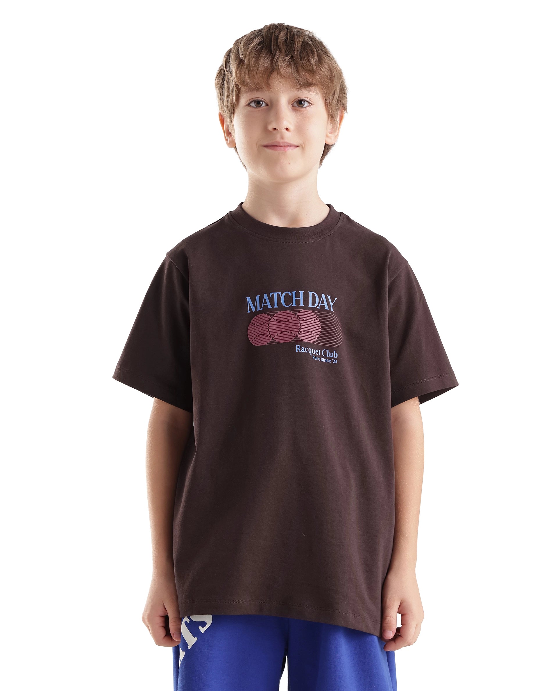 Rare Ones Kids Tega Dark Brown Cotton Blend Fabric Pull-On Closure Regular Fit Graphic Print T-Shirt