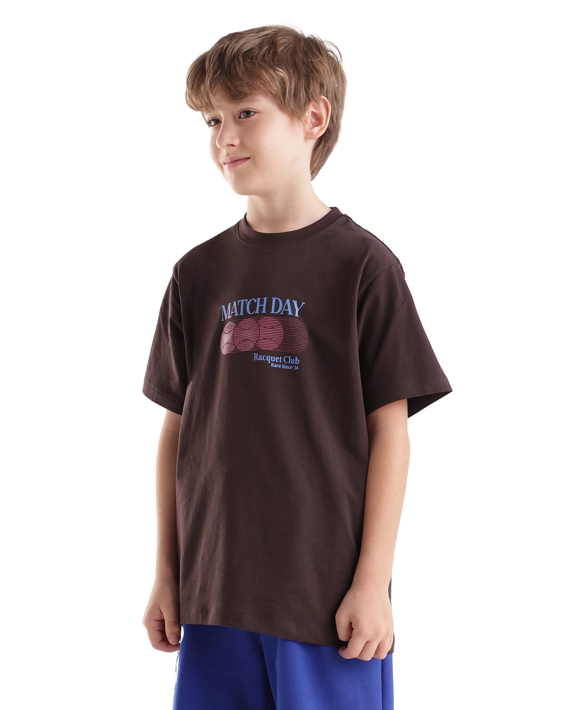 Rare Ones Kids Tega Dark Brown Cotton Blend Fabric Pull-On Closure Regular Fit Graphic Print T-Shirt