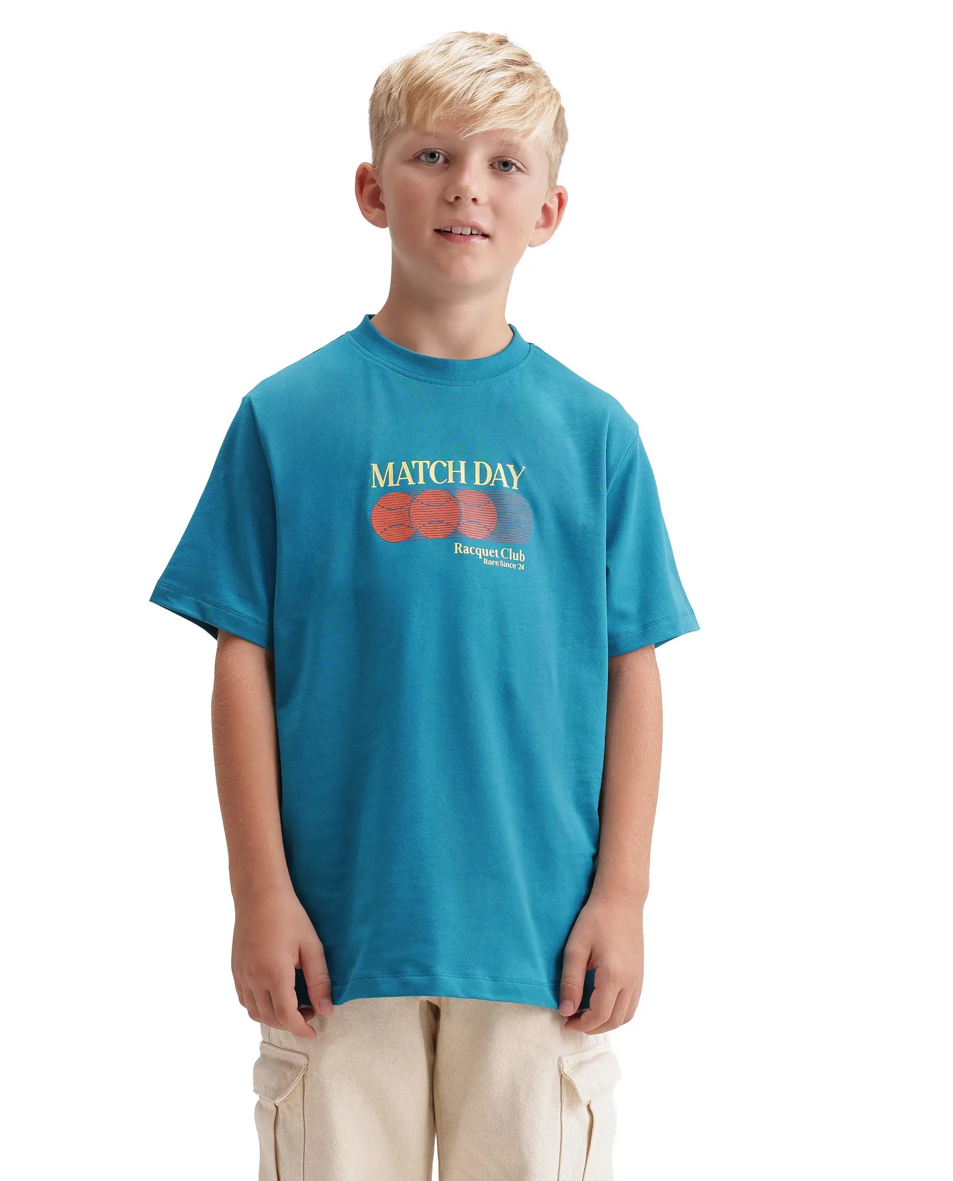 Rare Ones Kids Tega Teal Cotton Blend Fabric Pull-On Closure Regular Fit Graphic Print T-Shirt