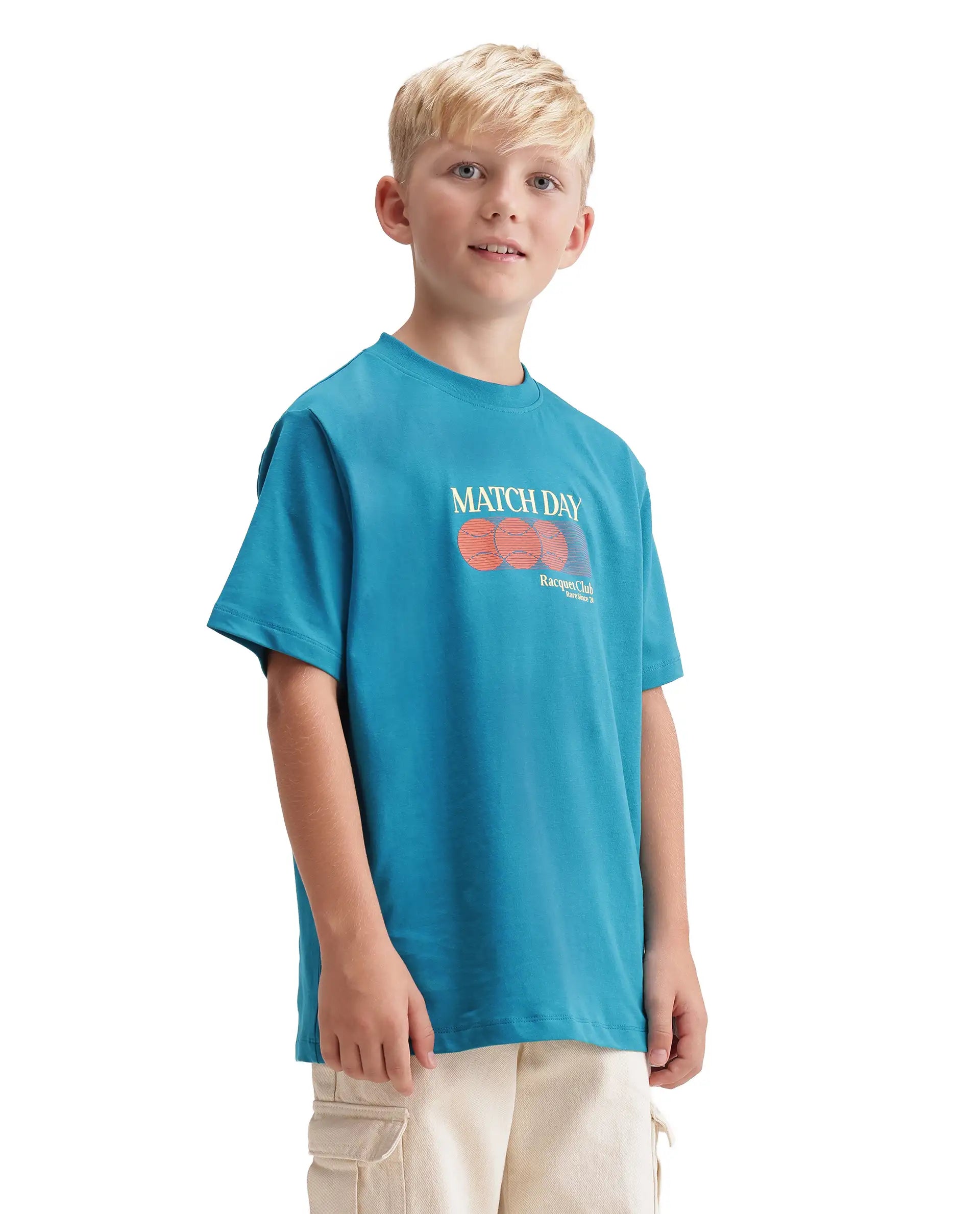 Rare Ones Kids Tega Teal Cotton Blend Fabric Pull-On Closure Regular Fit Graphic Print T-Shirt