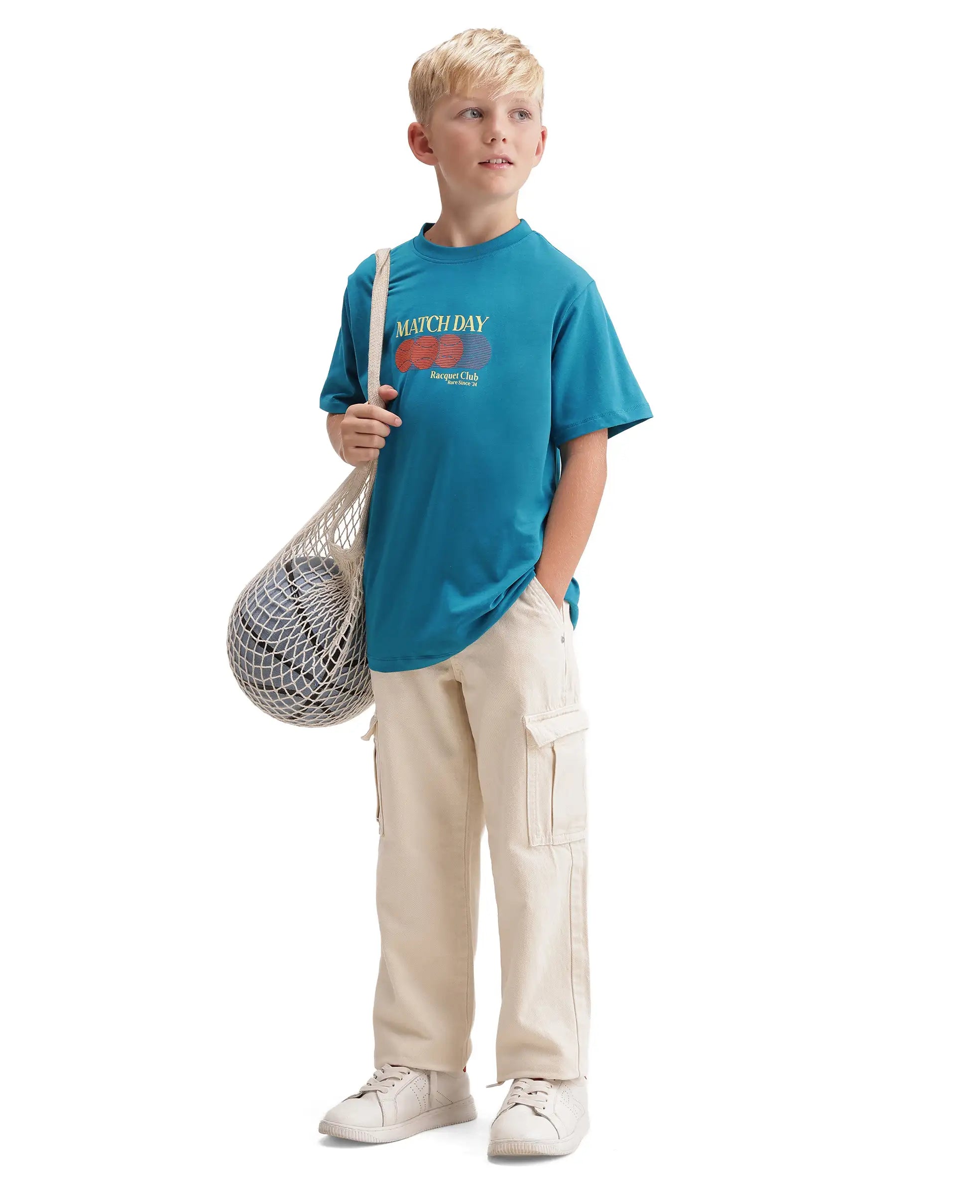 Rare Ones Kids Tega Teal Cotton Blend Fabric Pull-On Closure Regular Fit Graphic Print T-Shirt