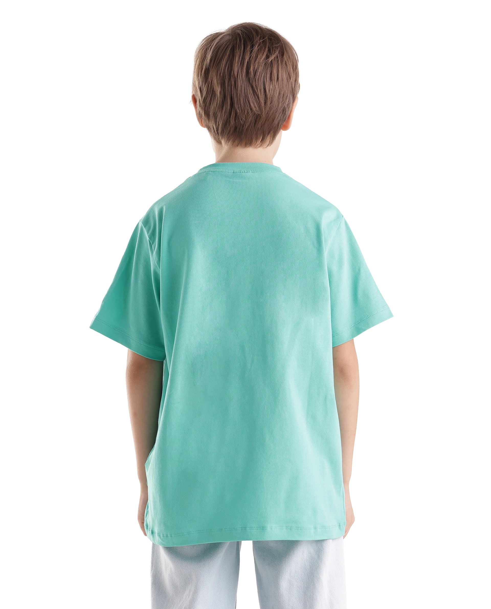 Rare Ones Kids Bask Turq Cotton Blend Fabric Pull-On Closure Regular Fit Graphic Print T-Shirt