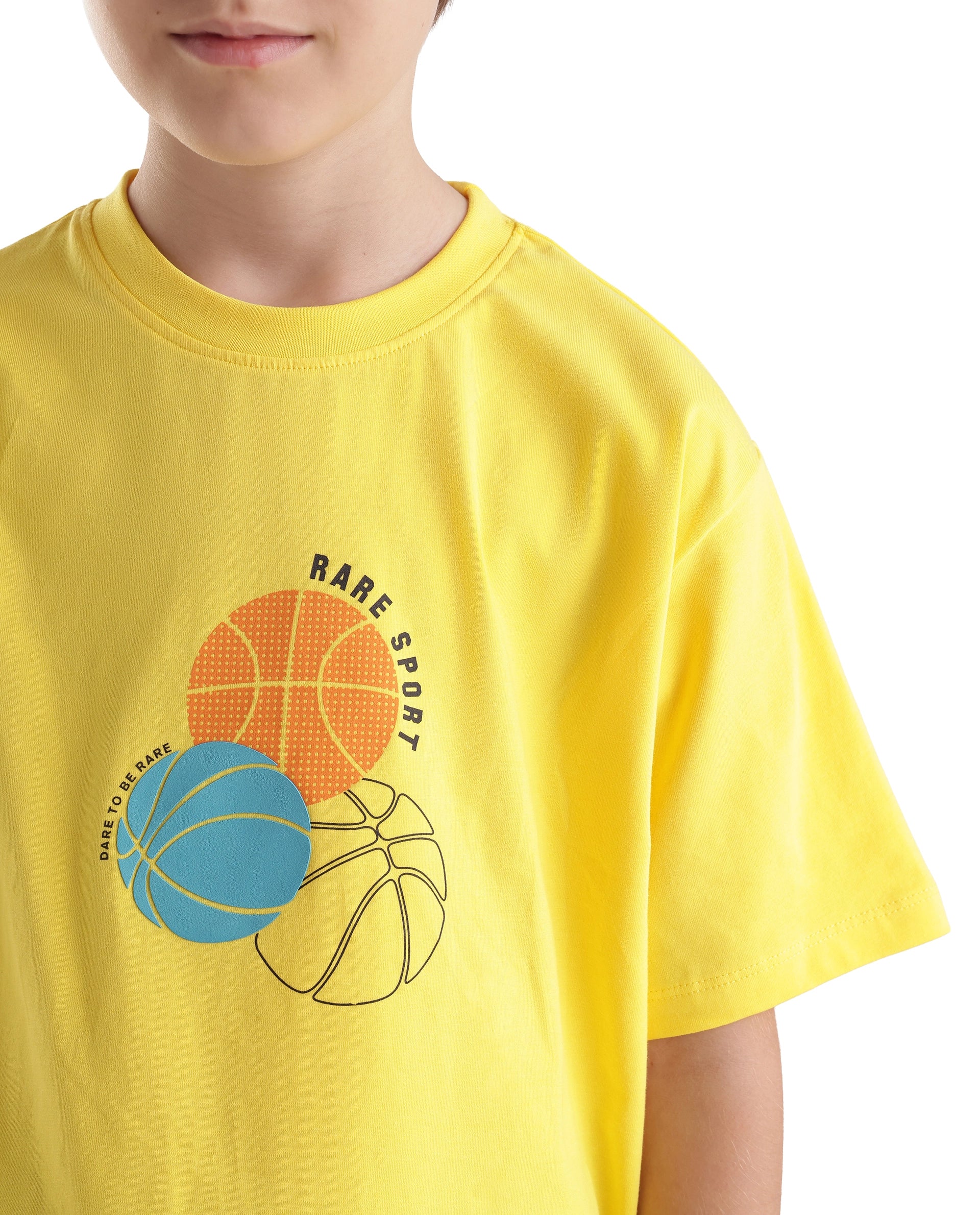 Rare Ones Kids Bask Yellow Cotton Blend Fabric Pull-On Closure Regular Fit Graphic Print T-Shirt