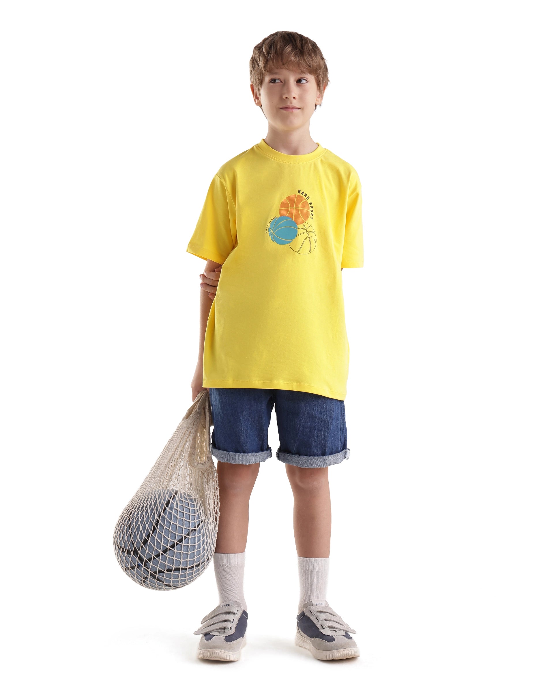 Rare Ones Kids Bask Yellow Cotton Blend Fabric Pull-On Closure Regular Fit Graphic Print T-Shirt
