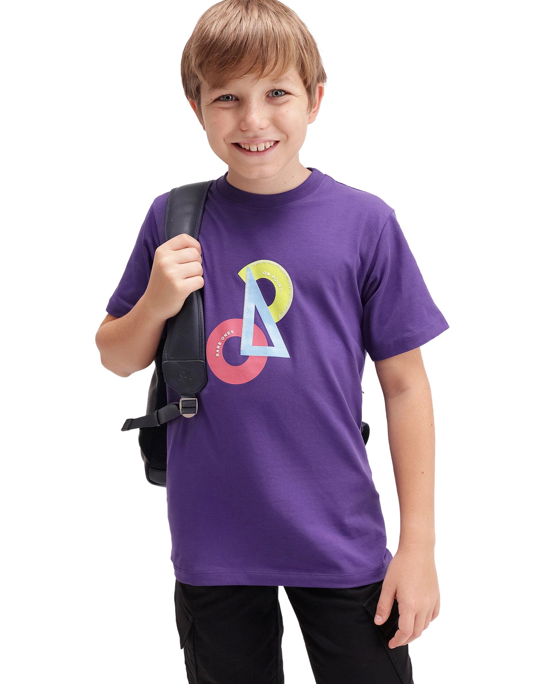 Rare Ones Kids Trace Dark Purple Cotton Blend Fabric Pull-On Closure Regular Fit Graphic Print T-Shirt