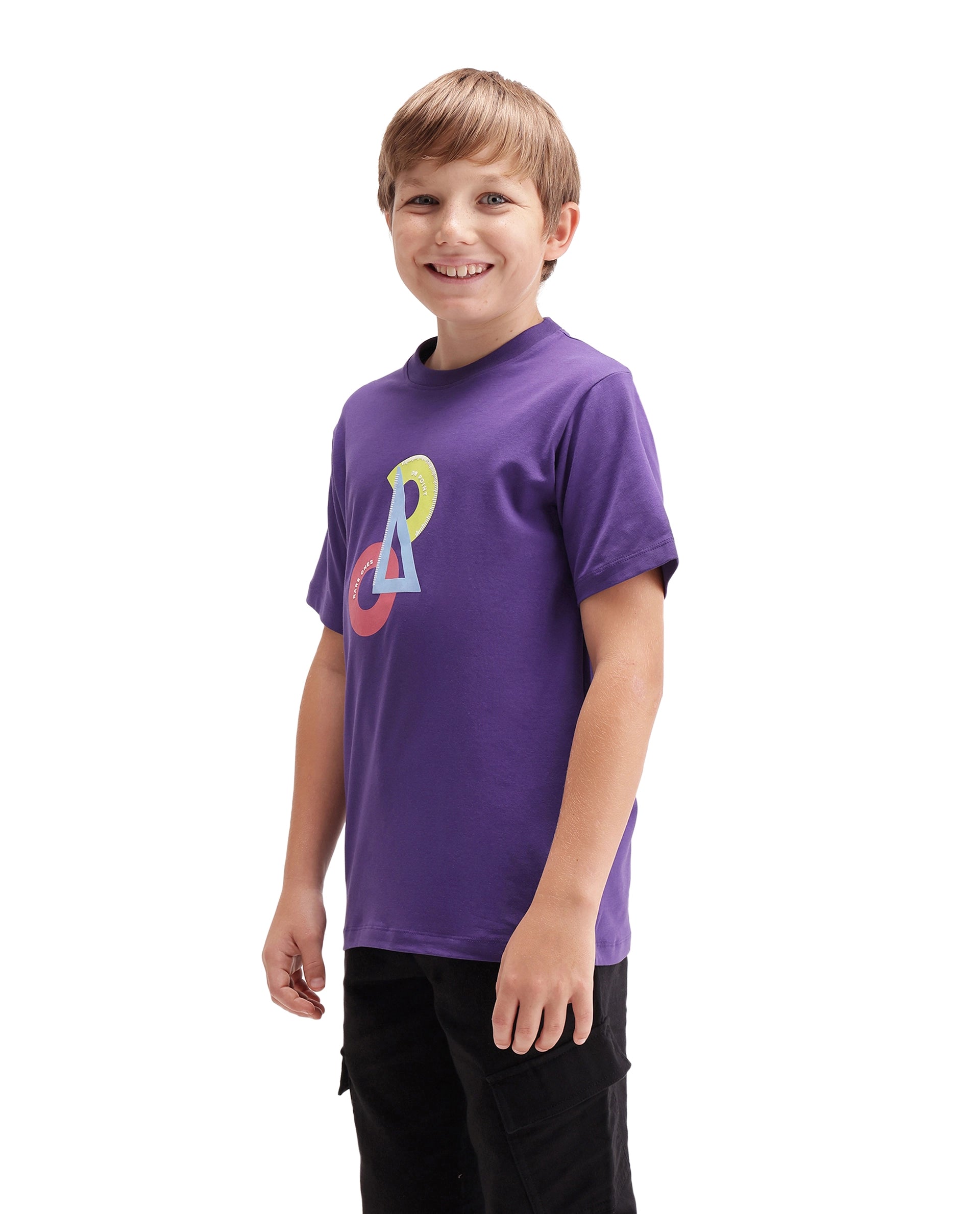 Rare Ones Kids Trace Dark Purple Cotton Blend Fabric Pull-On Closure Regular Fit Graphic Print T-Shirt