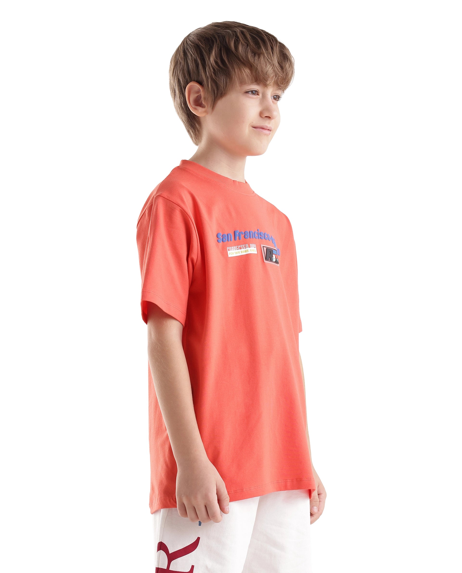 Rare Ones Kids Fran Orange Cotton Blend Fabric Pull-On Closure Regular Fit Graphic Print T-Shirt